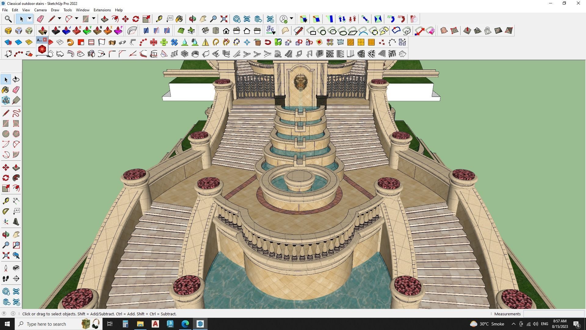 luxury fountain on stair 3d model 3D model_2