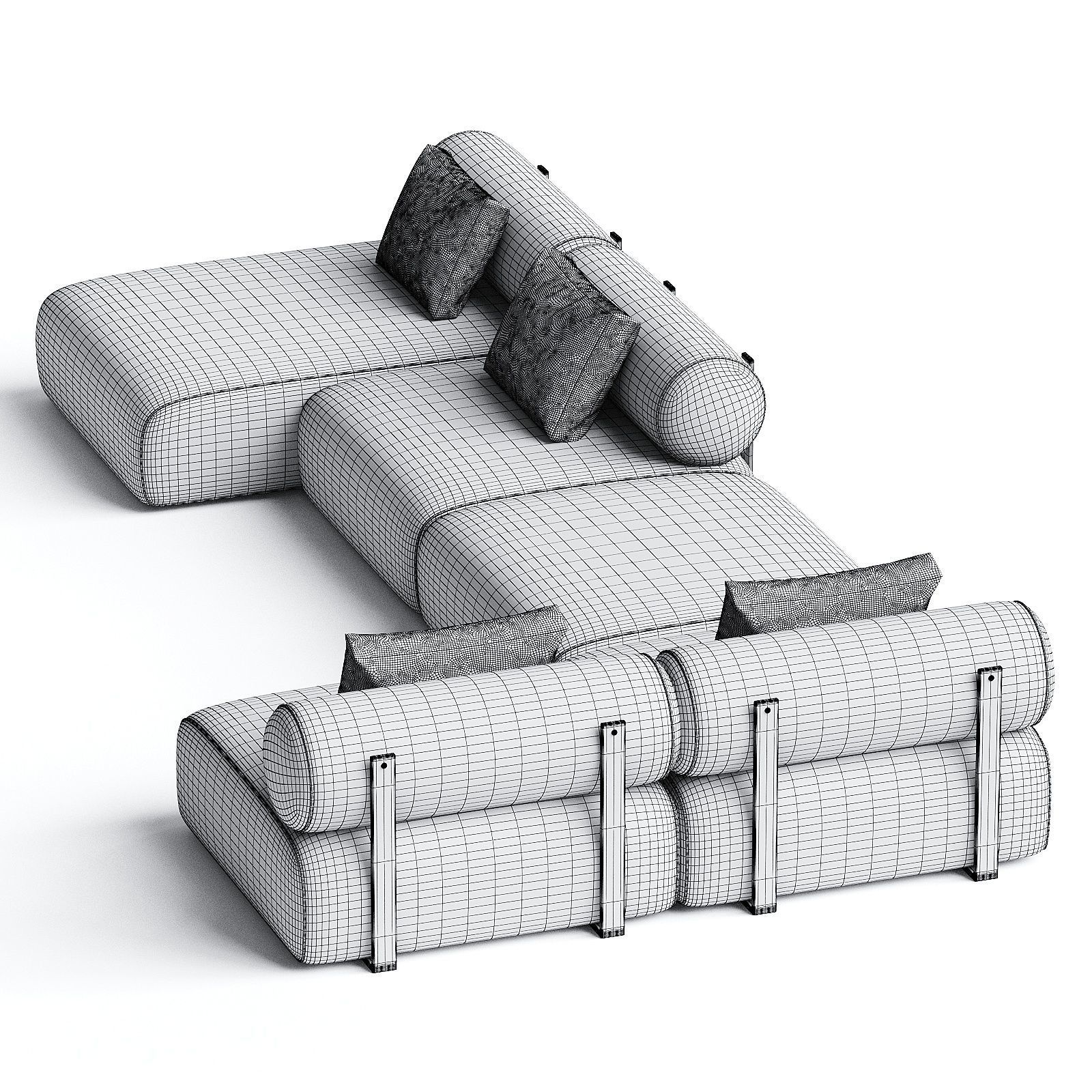 Contemporary Modular System Black Steel Water Repellent Velvet 3D model_2