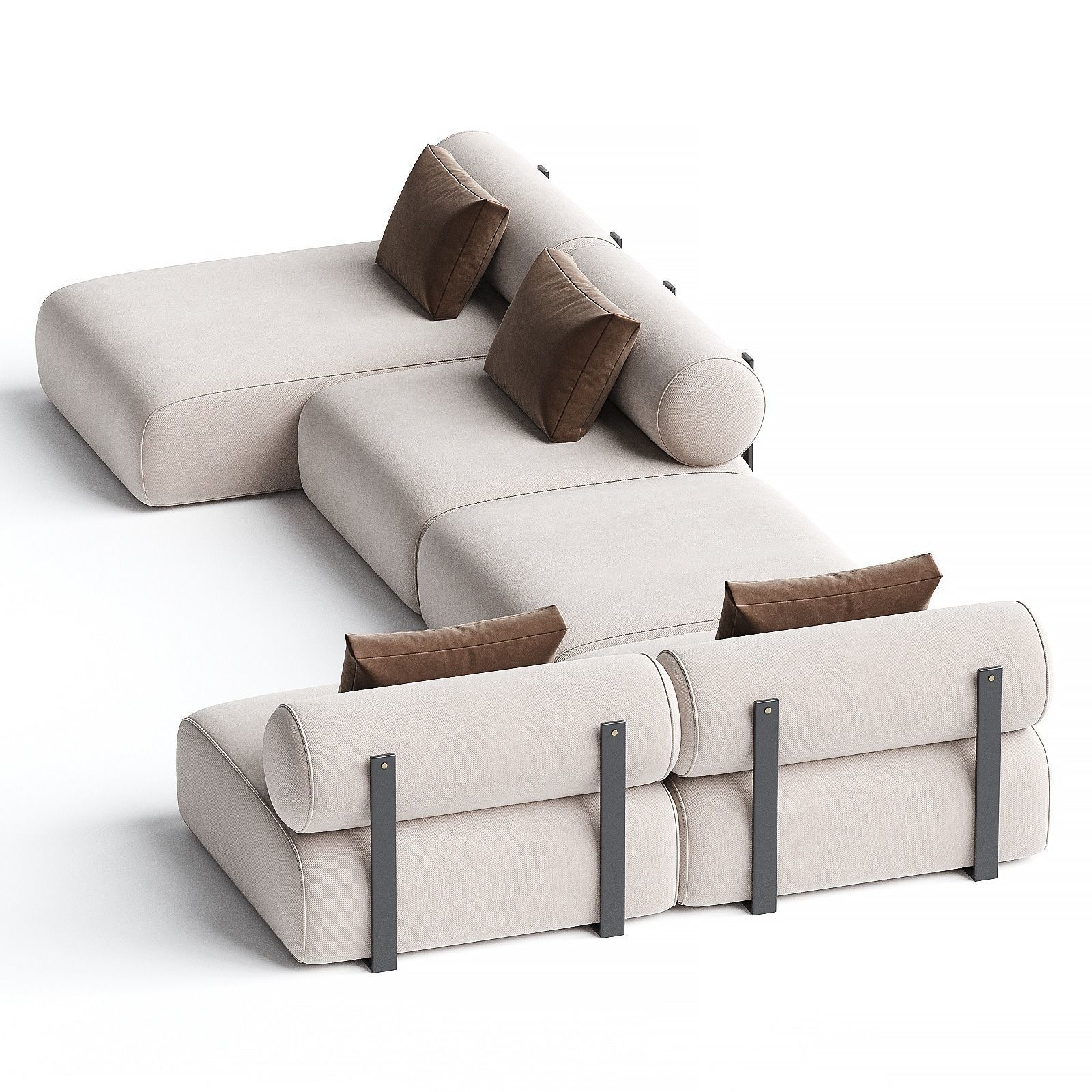 Contemporary Modular System Black Steel Water Repellent Velvet 3D model_1