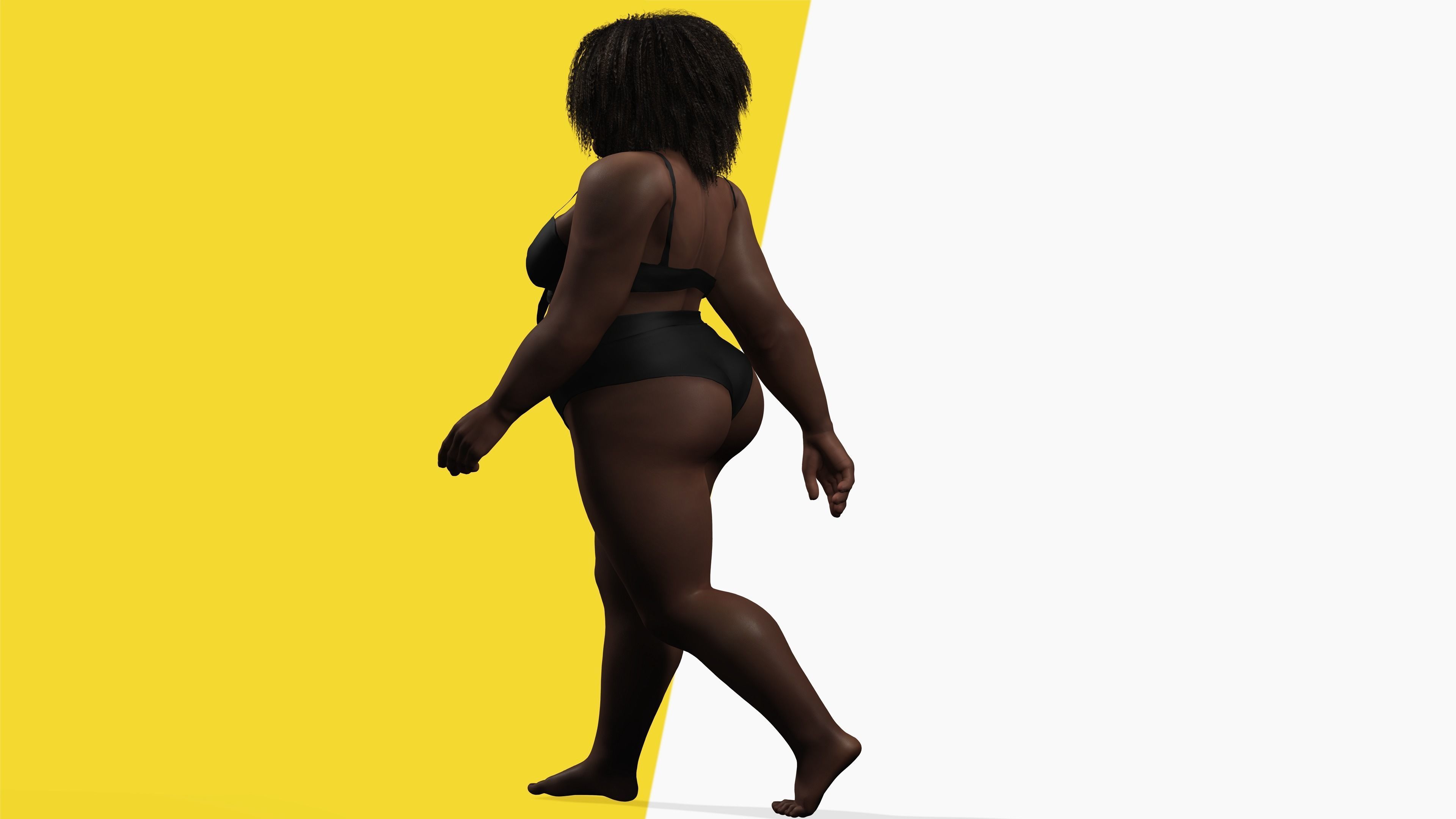 Plus sized Cartoon African Female Low-poly 3D model_8