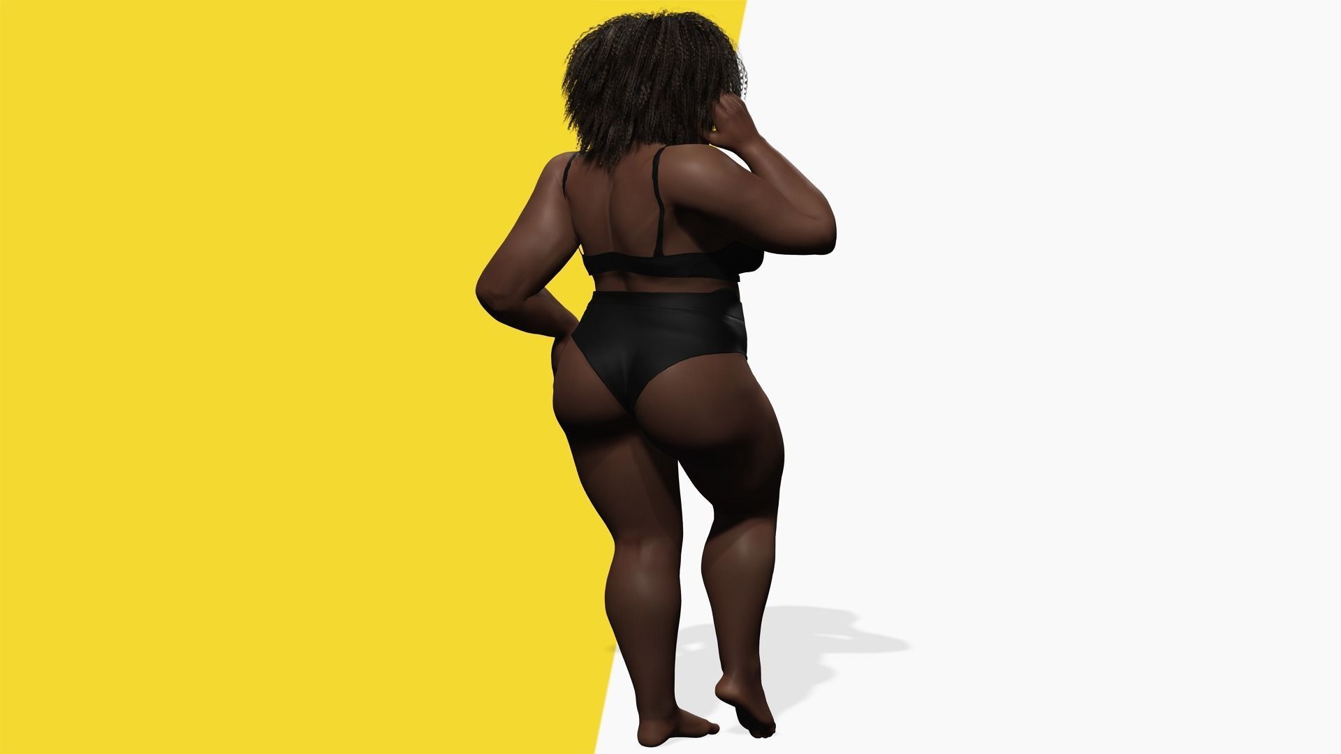 Plus sized Cartoon African Female Low-poly 3D model_7