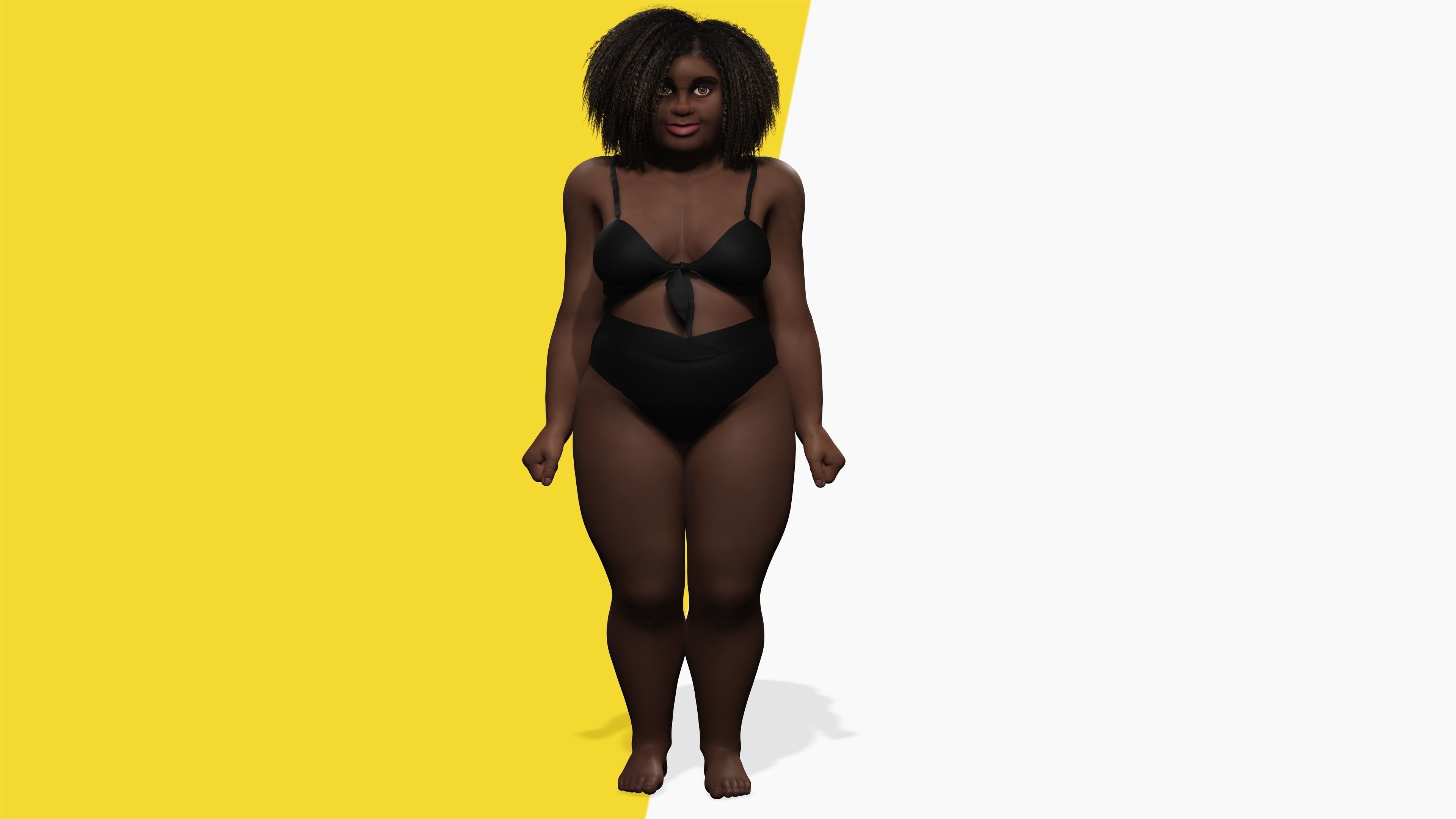 Plus sized Cartoon African Female Low-poly 3D model_12