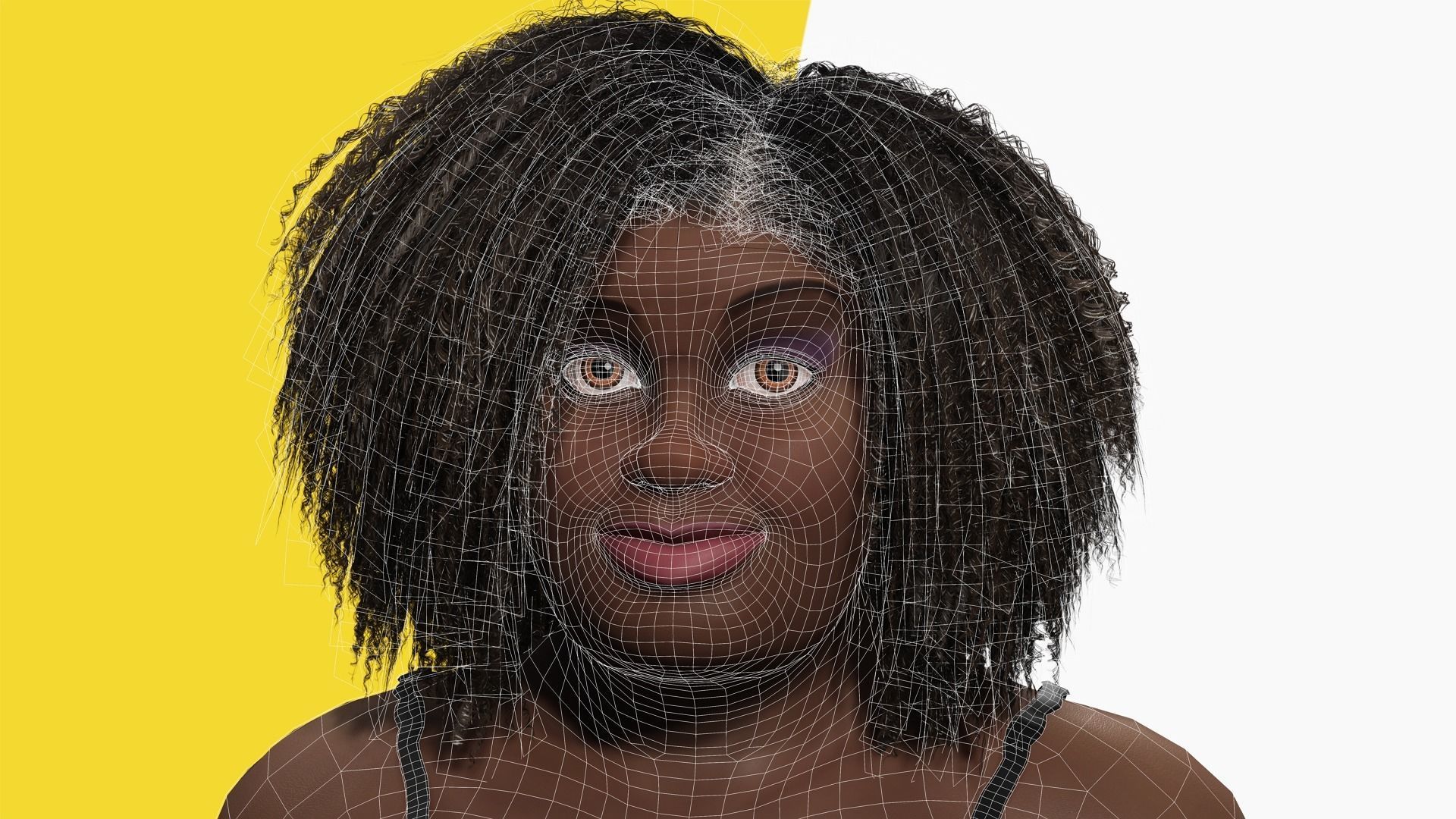 Plus sized Cartoon African Female Low-poly 3D model_36