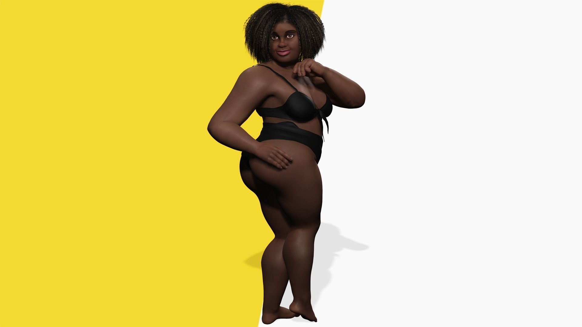 Plus sized Cartoon African Female Low-poly 3D model_9