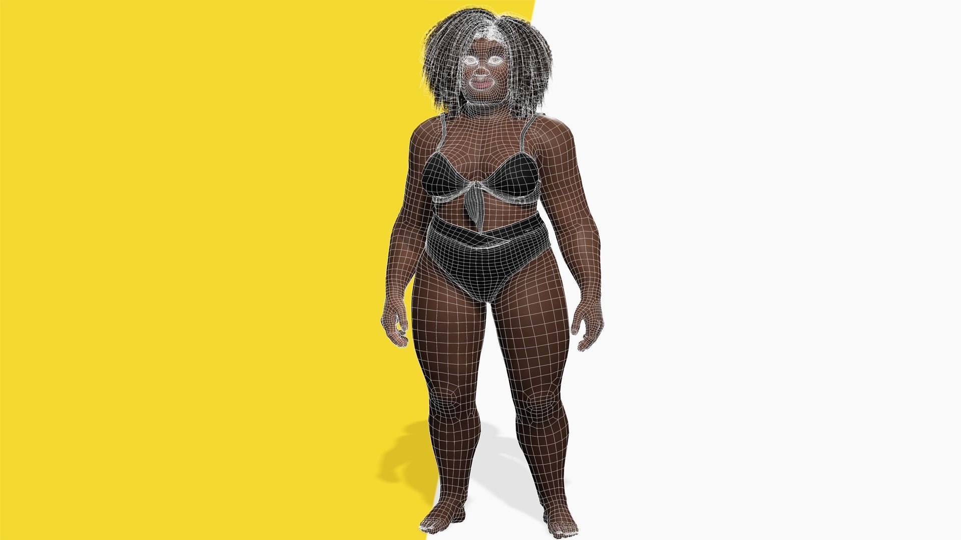 Plus sized Cartoon African Female Low-poly 3D model_33