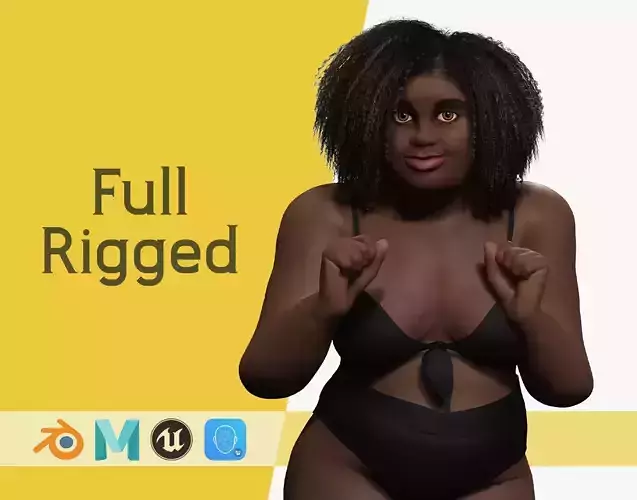 Plus sized Cartoon African Female Low-poly 3D model Plus sized Cartoon African Female Low-poly 3D model