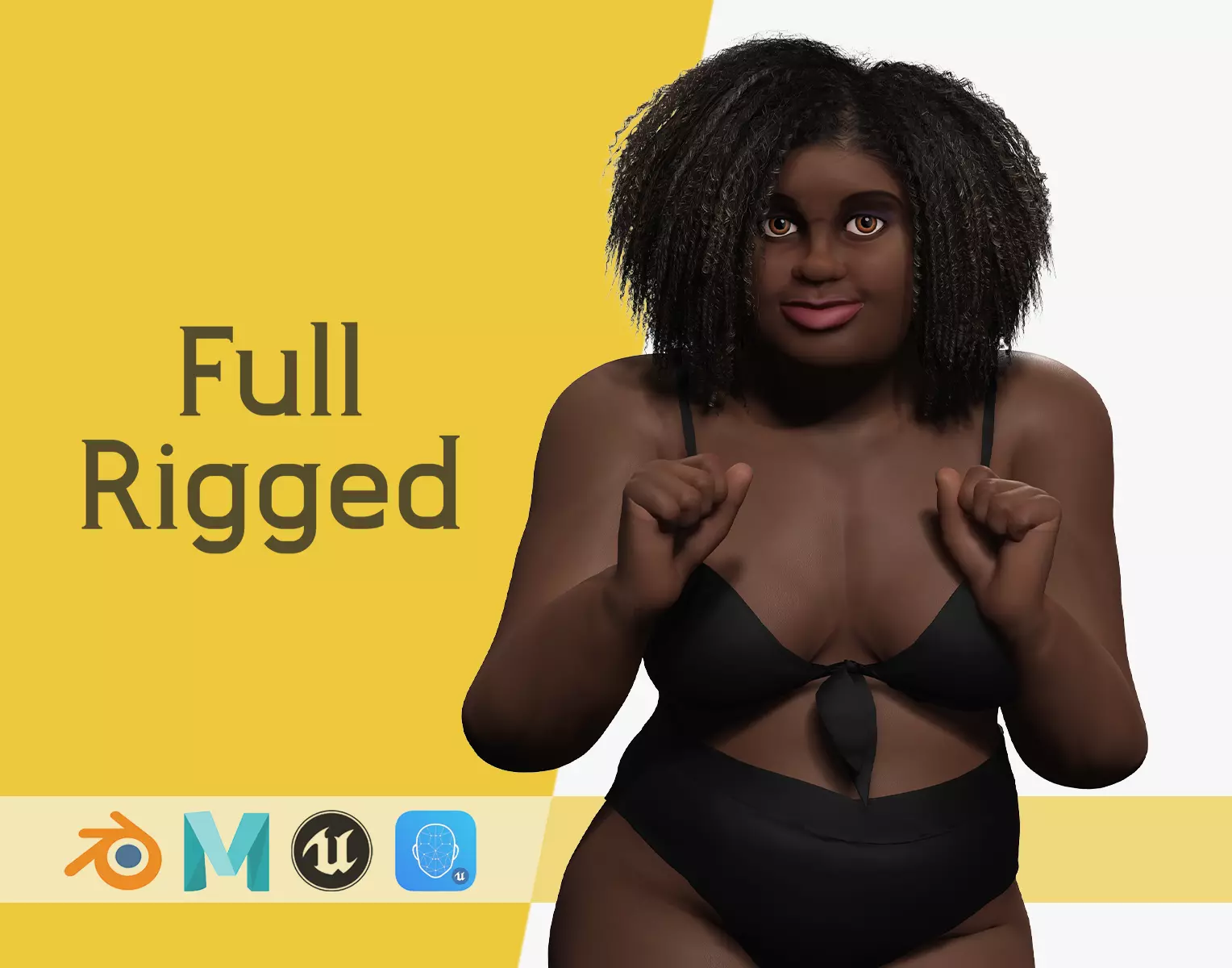 Plus sized Cartoon African Female Low-poly 3D model_0