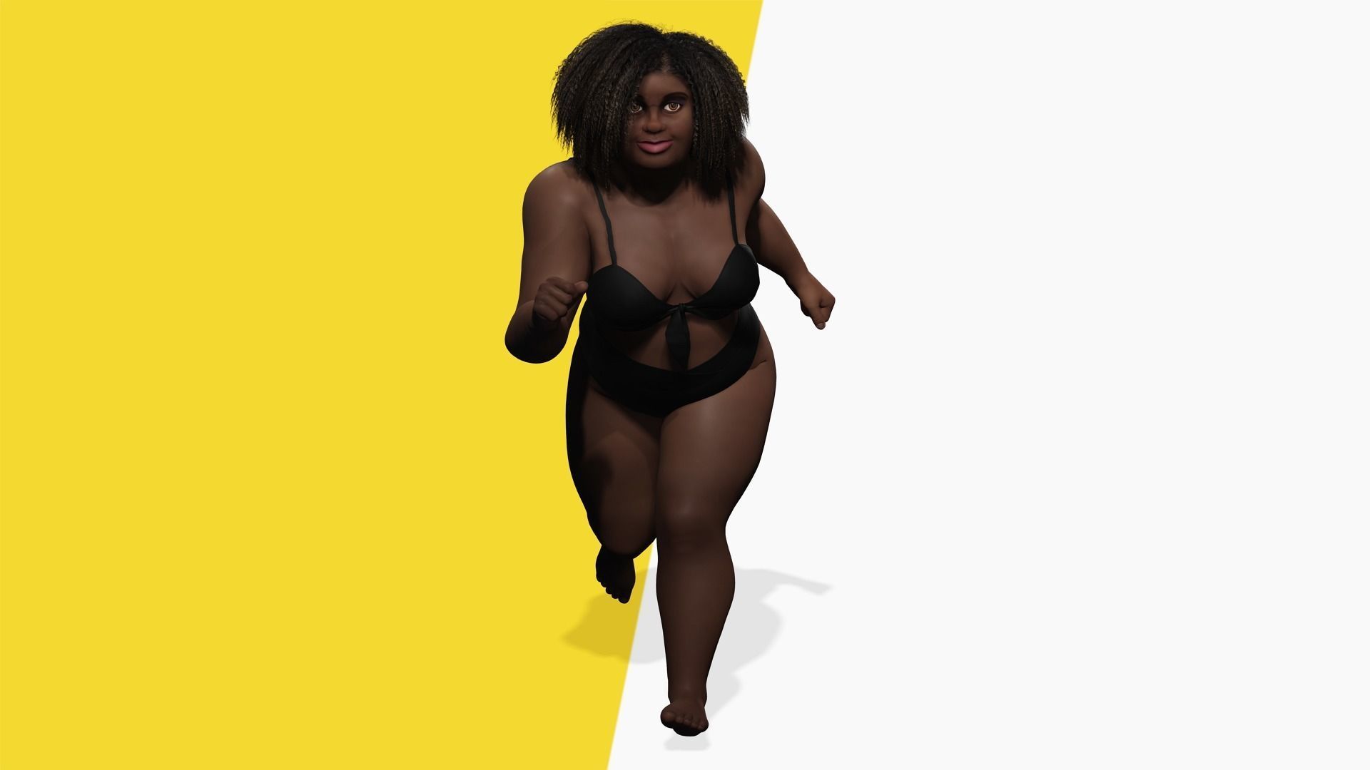 Plus sized Cartoon African Female Low-poly 3D model_5