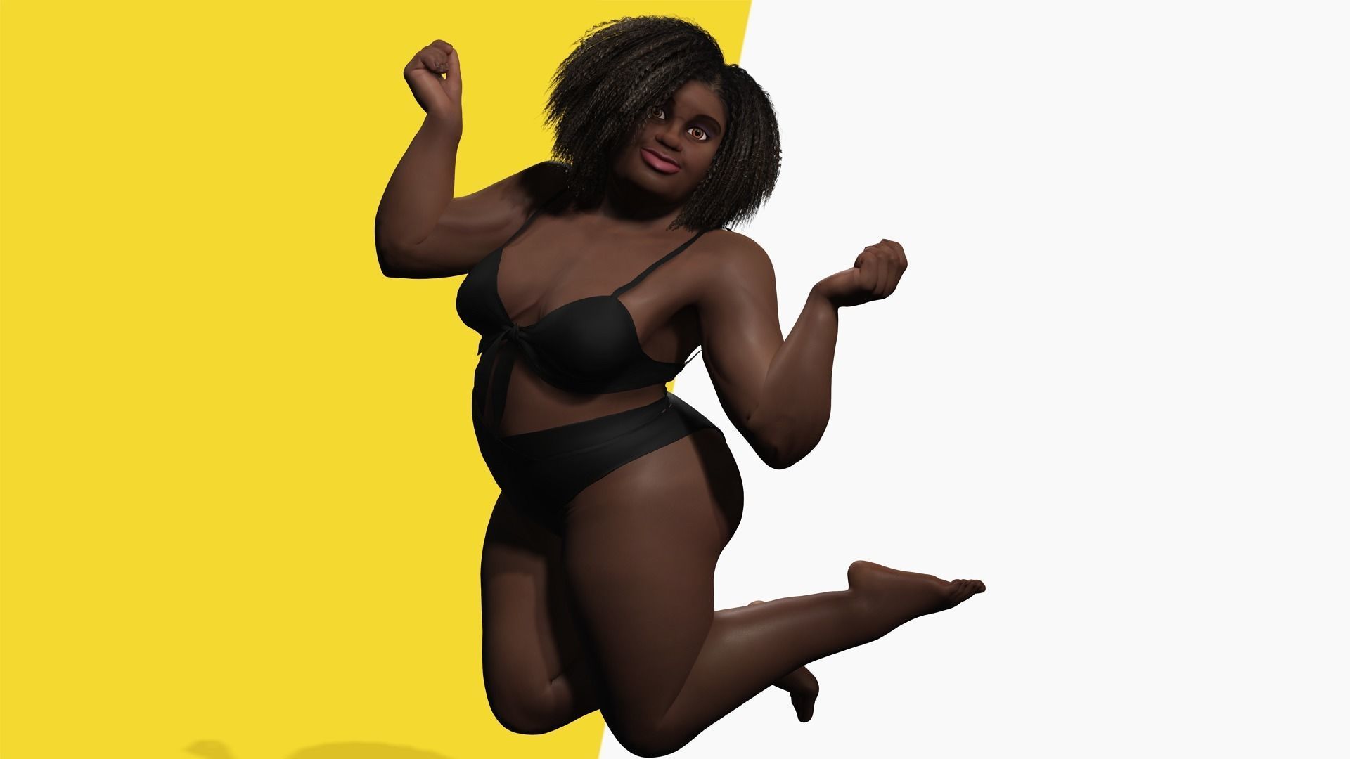 Plus sized Cartoon African Female Low-poly 3D model_11
