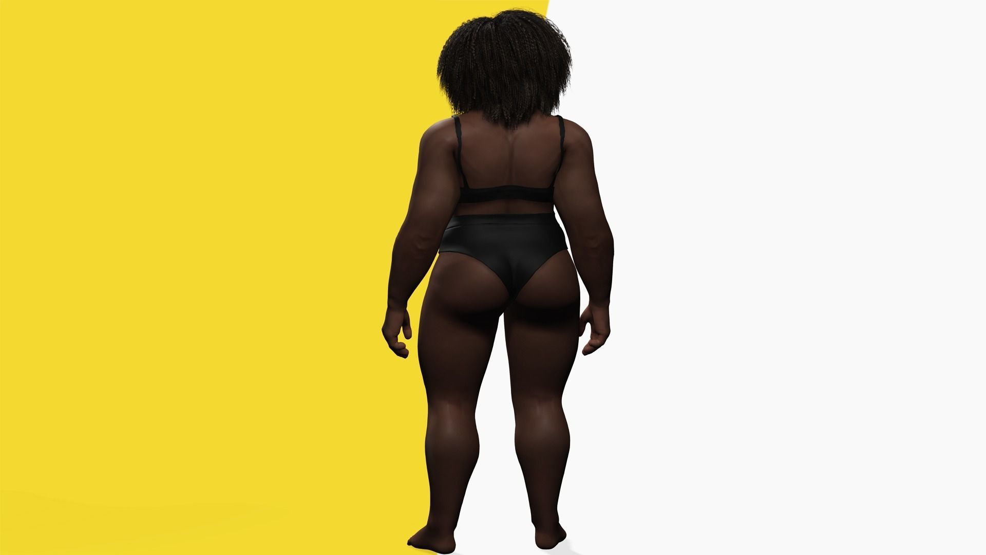 Plus sized Cartoon African Female Low-poly 3D model_38