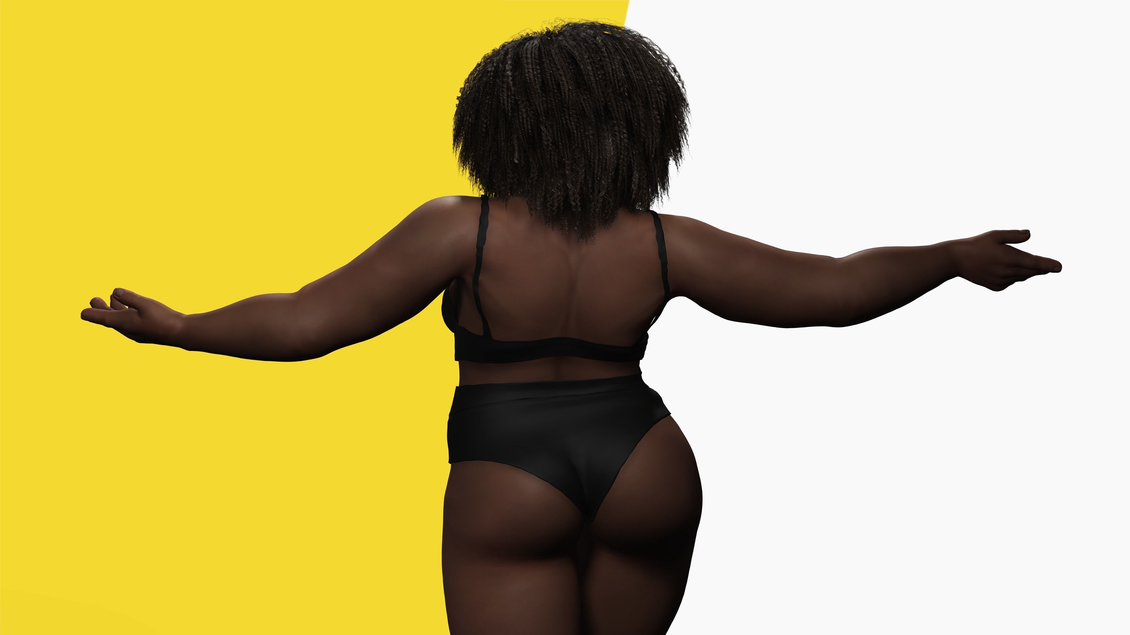 Plus sized Cartoon African Female Low-poly 3D model_2