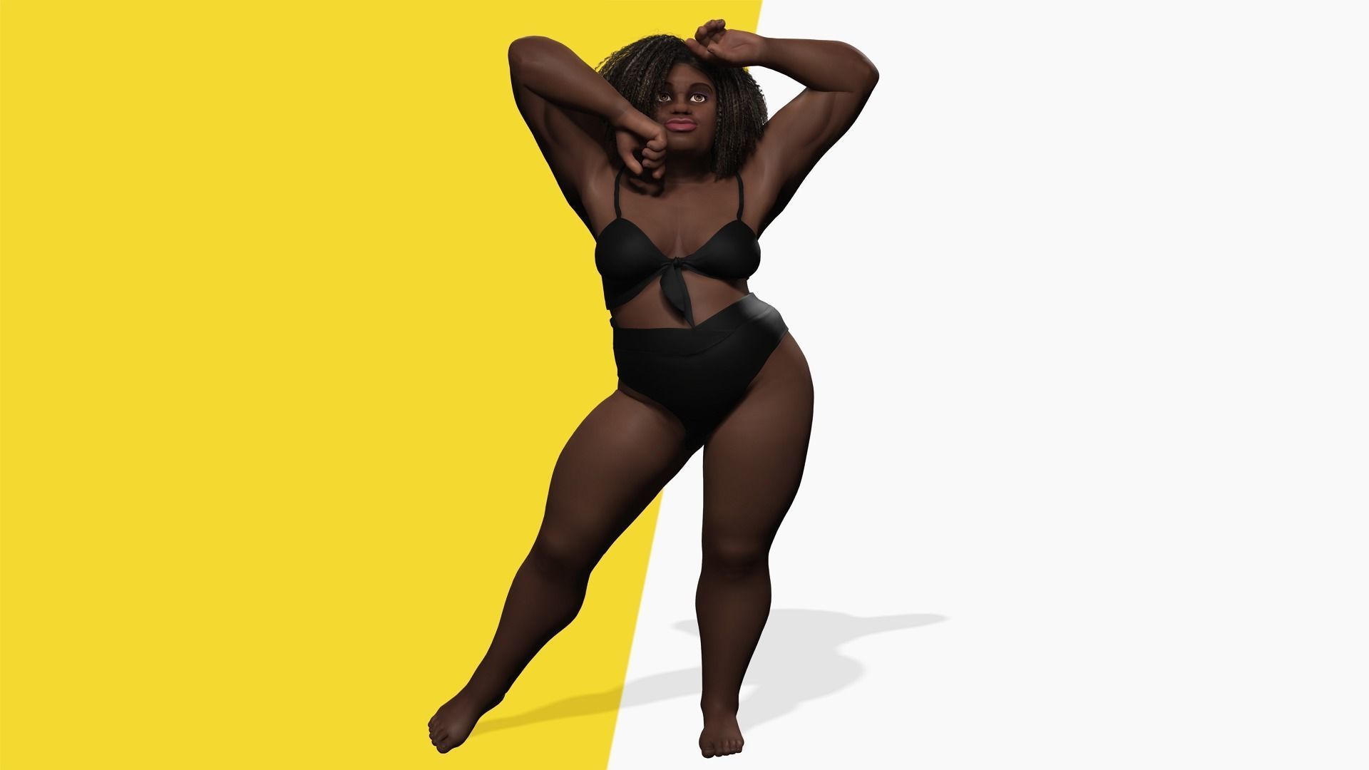 Plus sized Cartoon African Female Low-poly 3D model_1