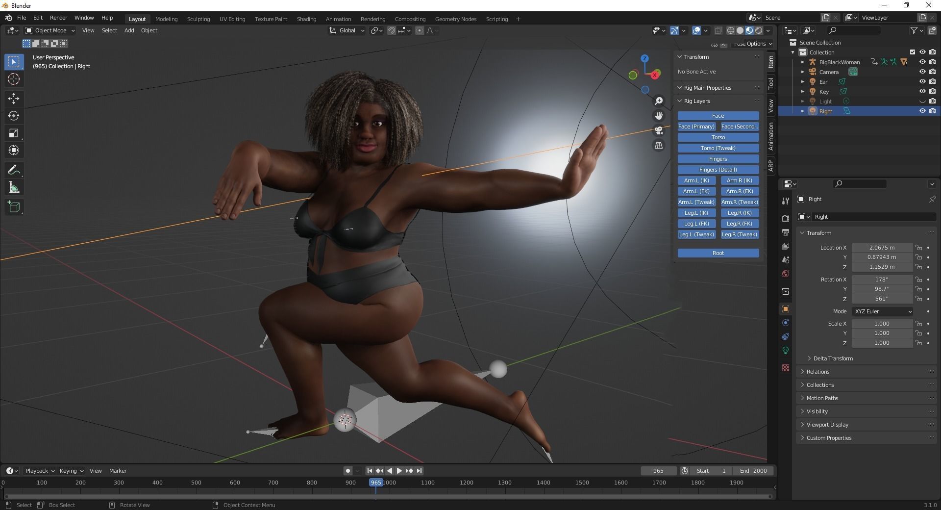 Plus sized Cartoon African Female Low-poly 3D model_19