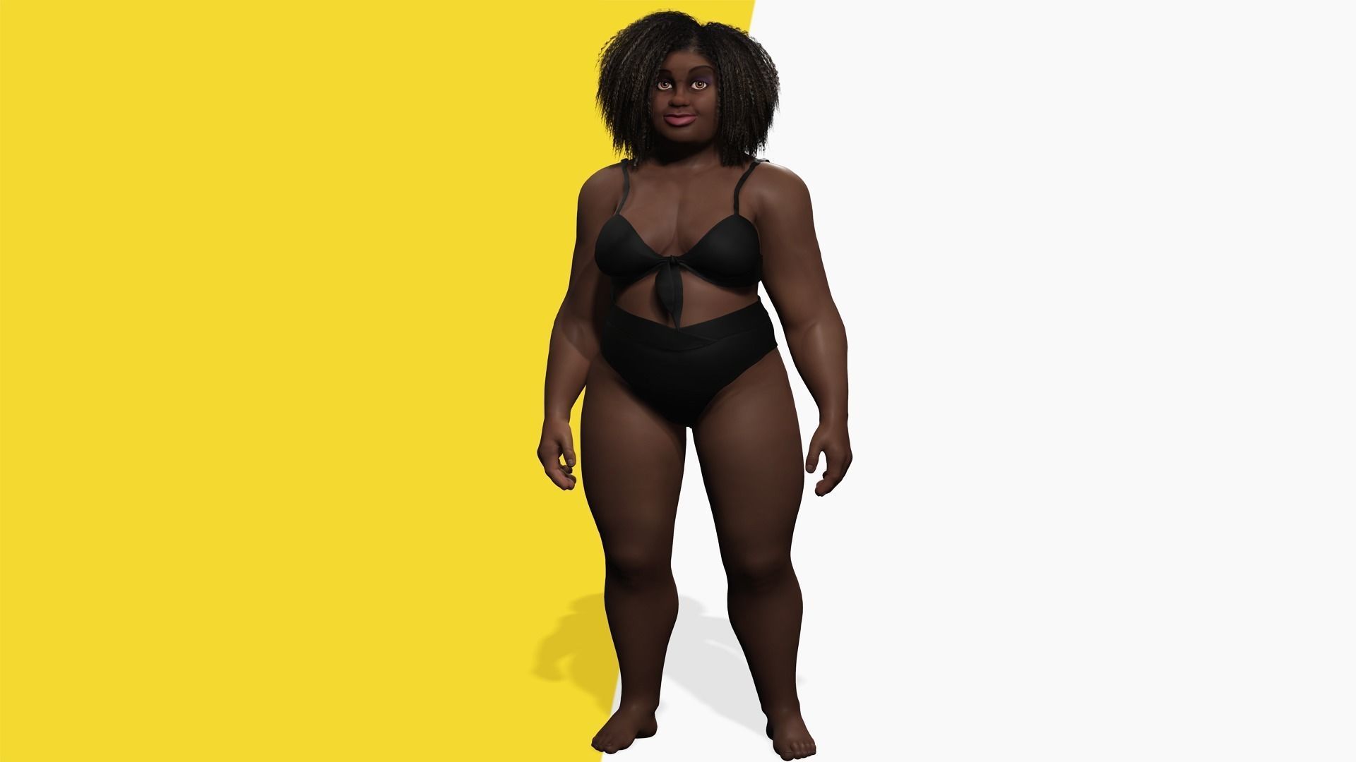 Plus sized Cartoon African Female Low-poly 3D model_34