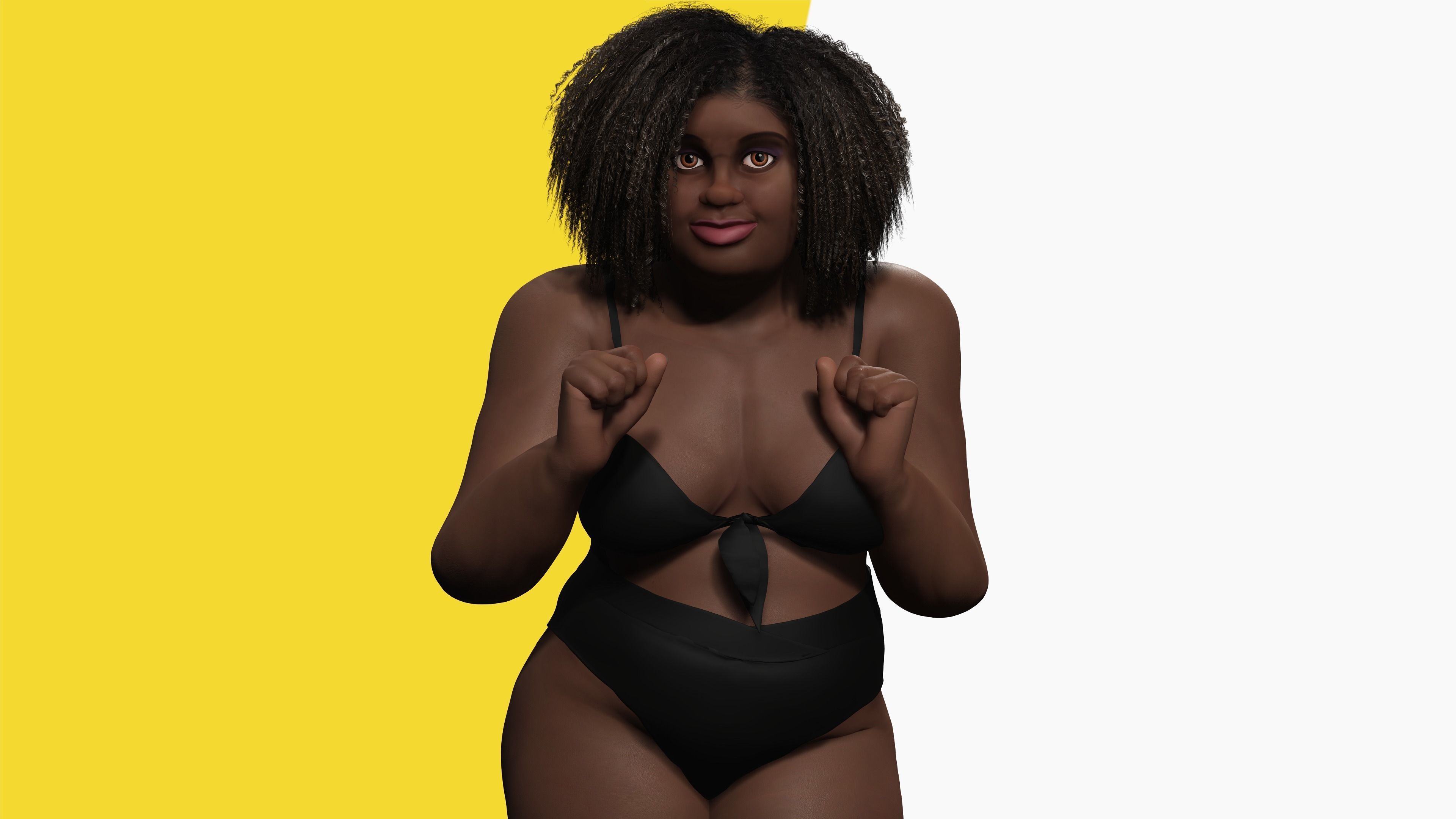 Plus sized Cartoon African Female Low-poly 3D model_15