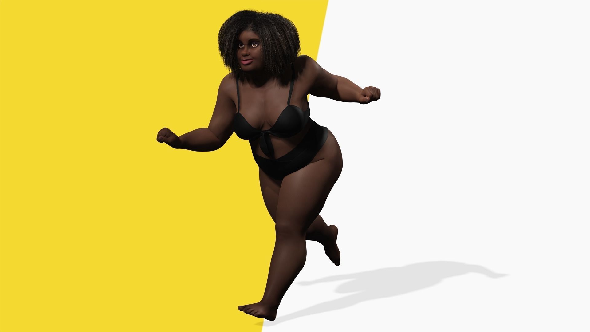 Plus sized Cartoon African Female Low-poly 3D model_4