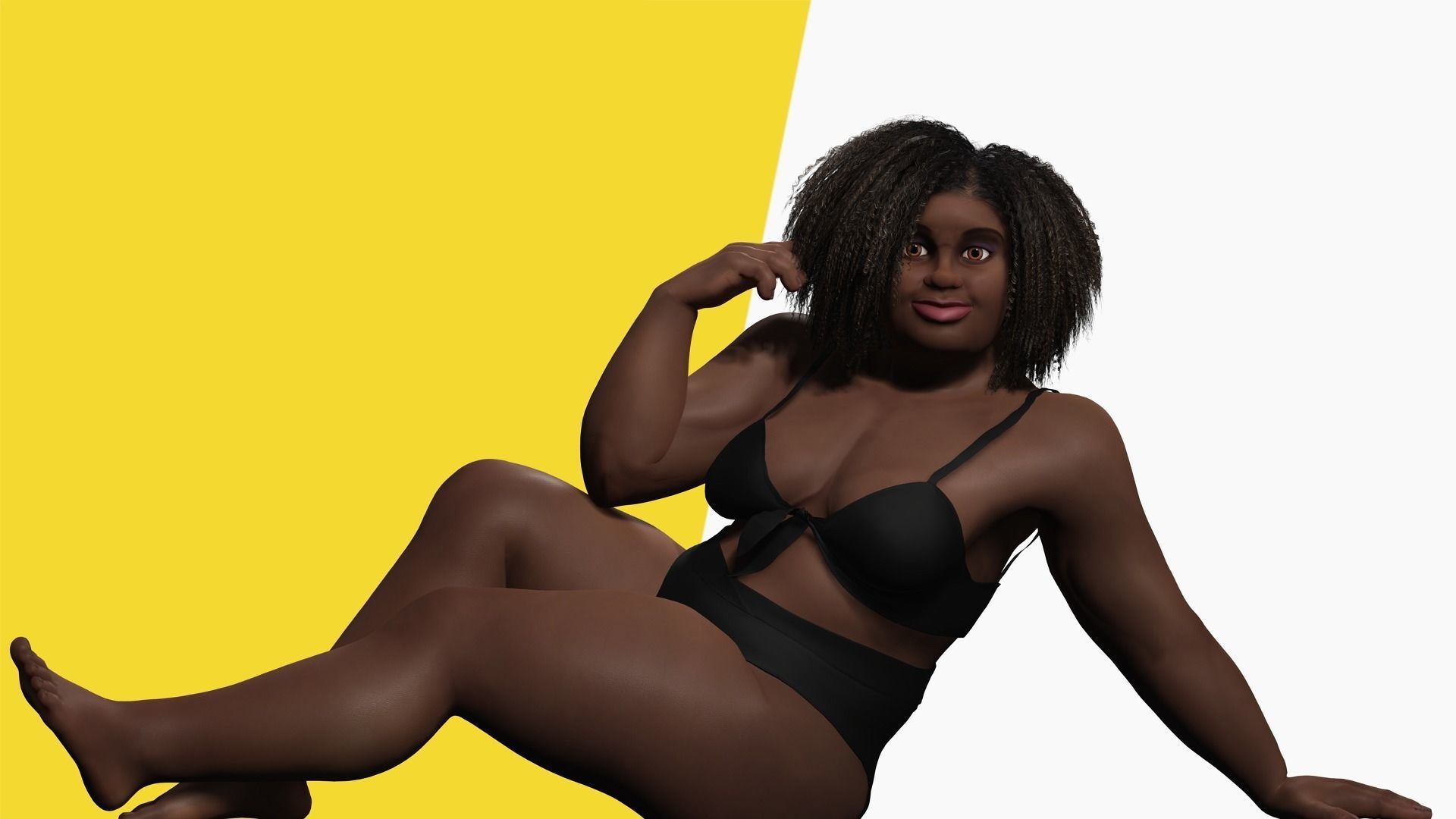 Plus sized Cartoon African Female Low-poly 3D model_10