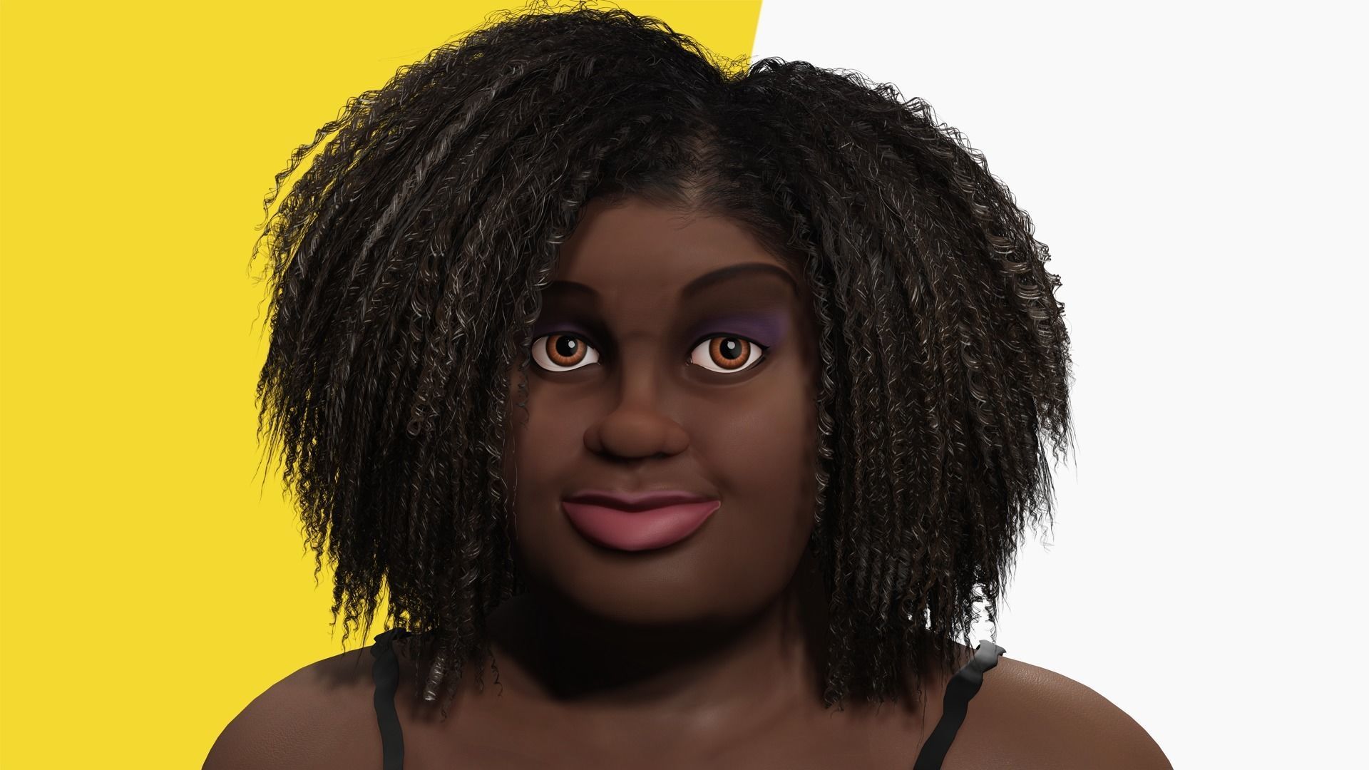 Plus sized Cartoon African Female Low-poly 3D model_35