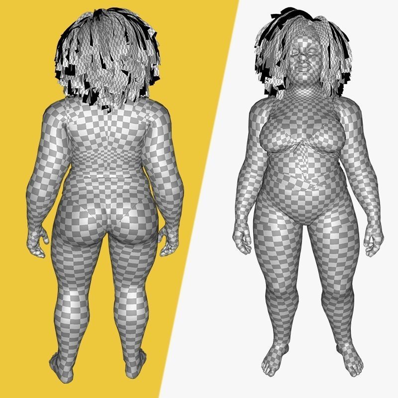 Plus sized Cartoon African Female Low-poly 3D model_32