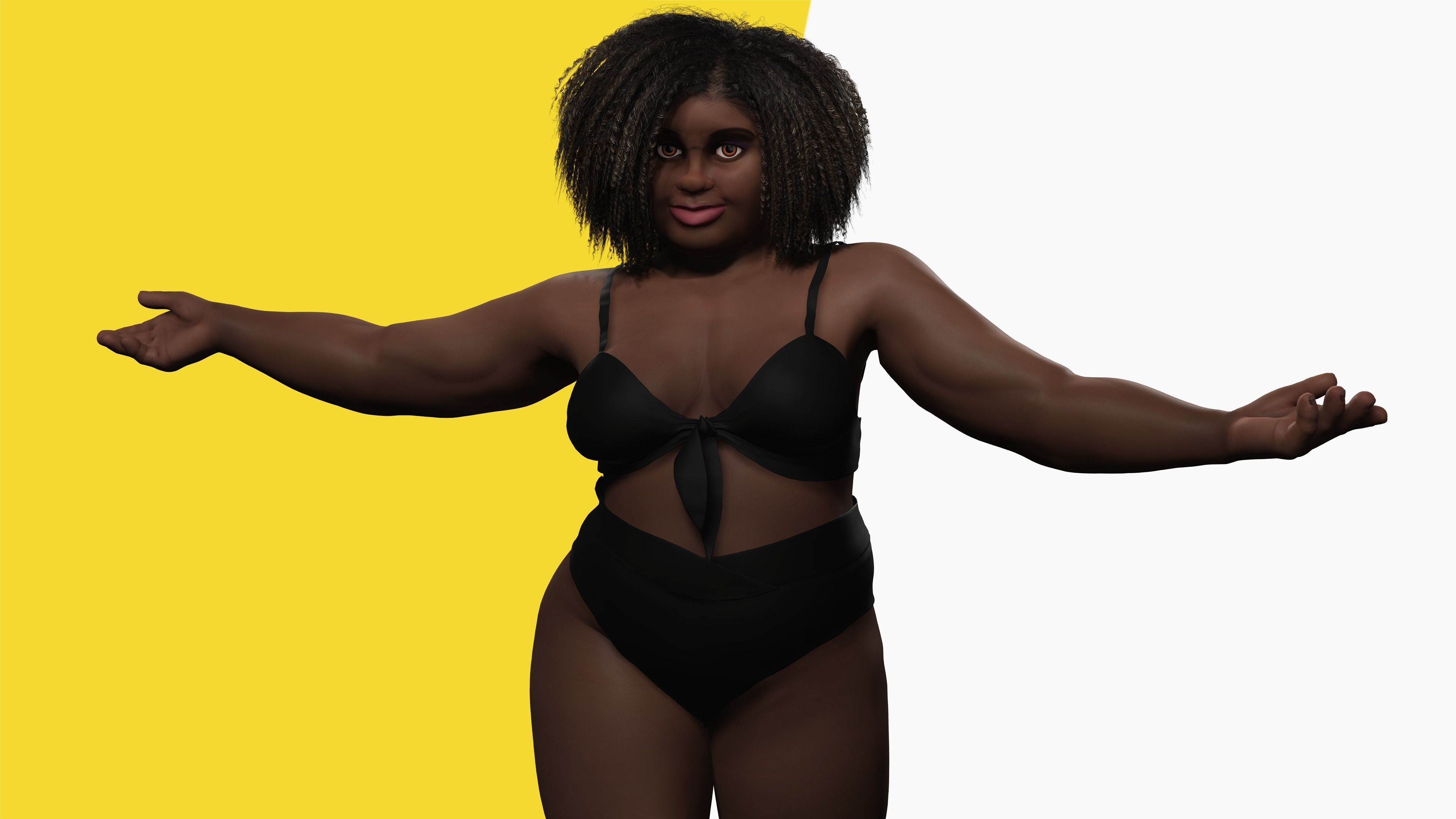 Plus sized Cartoon African Female Low-poly 3D model_14