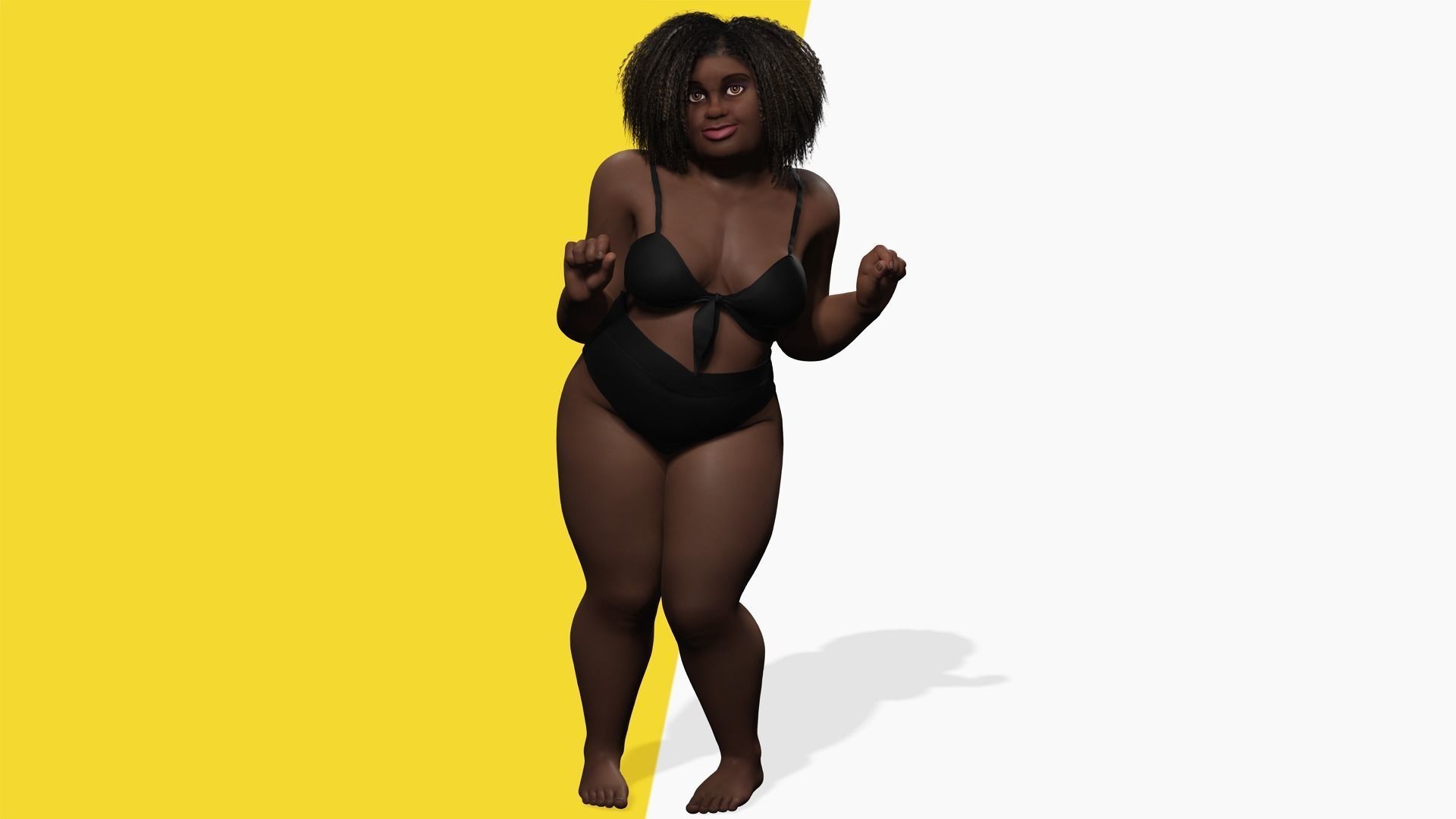 Plus sized Cartoon African Female Low-poly 3D model_6