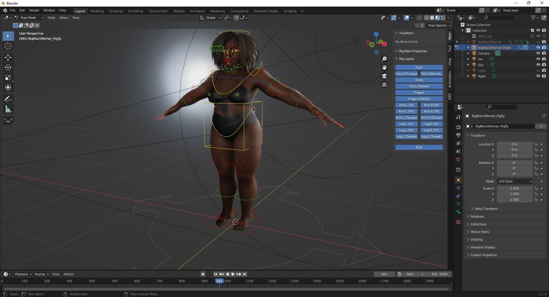 Plus sized Cartoon African Female Low-poly 3D model_17