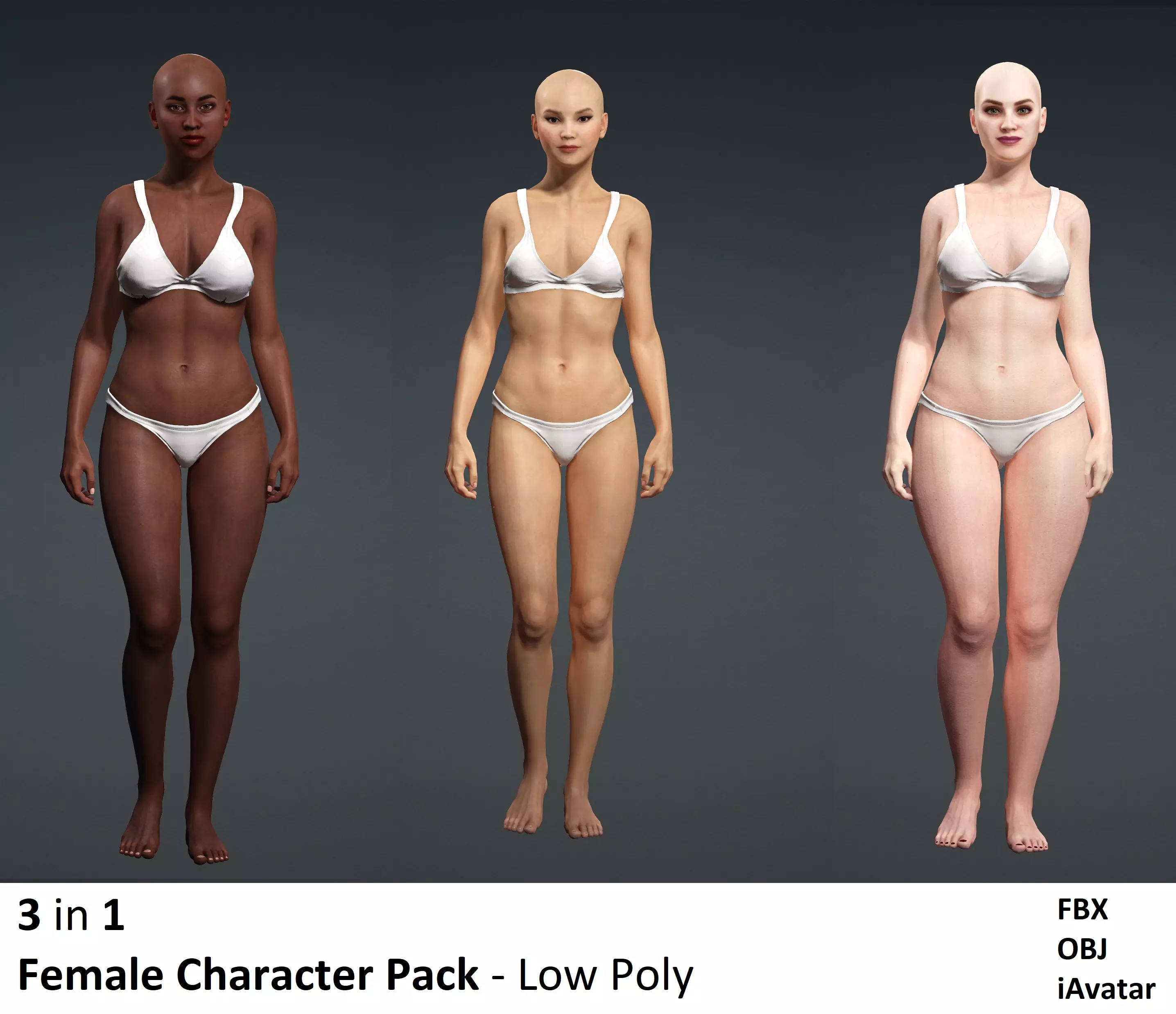 Female Character Pack Low-poly 3D model_0
