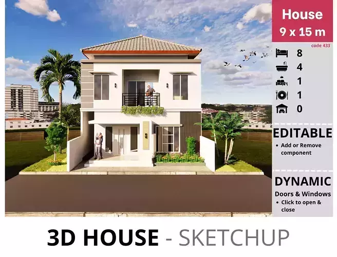 House 9x15m code 433- Sketchup 3D model