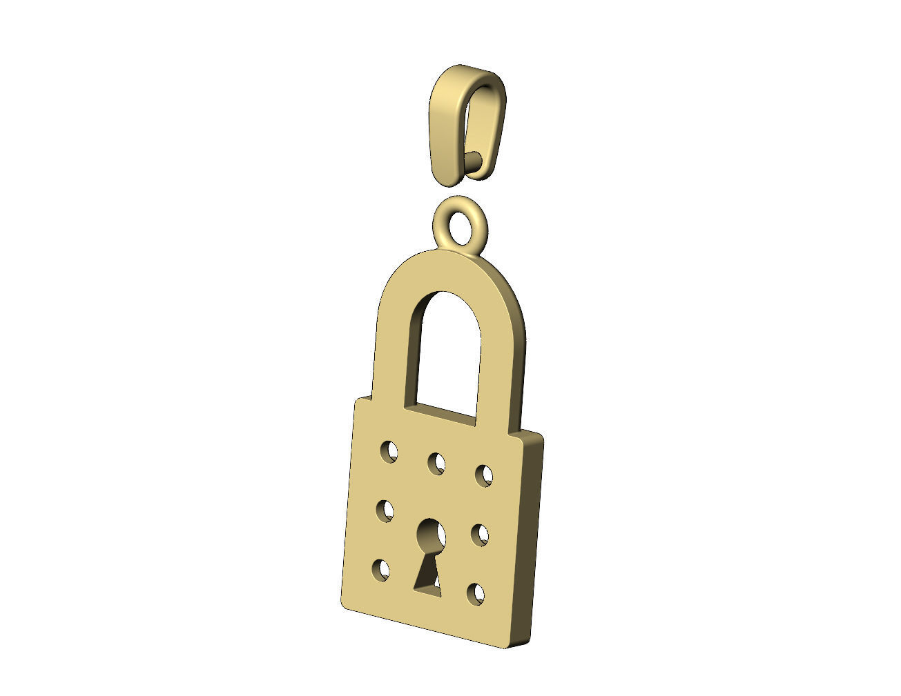 Diamond padlock with keyhole pendant and charm 3D print model_9