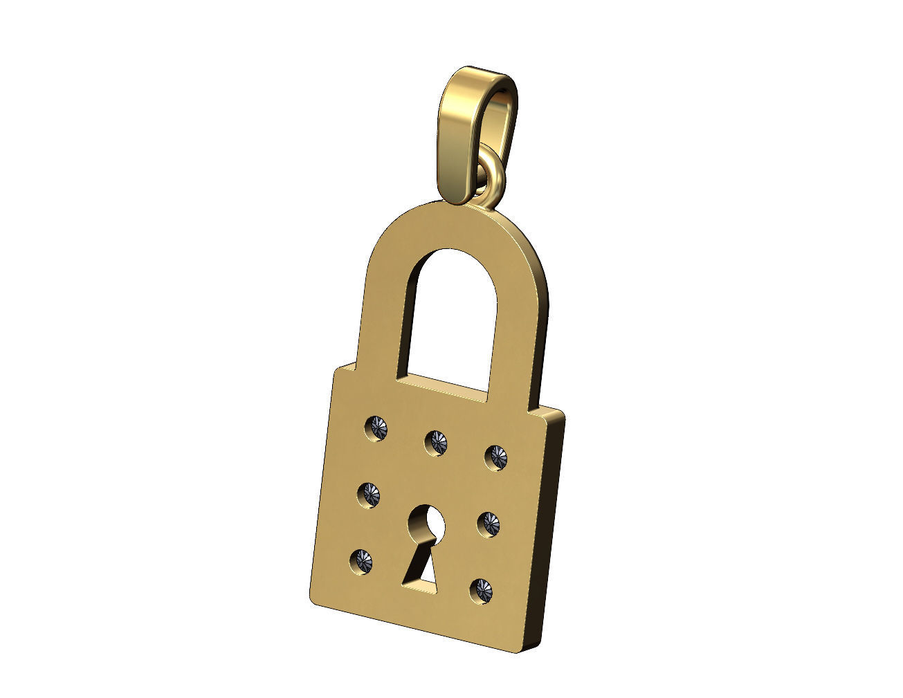 Diamond padlock with keyhole pendant and charm 3D print model_3