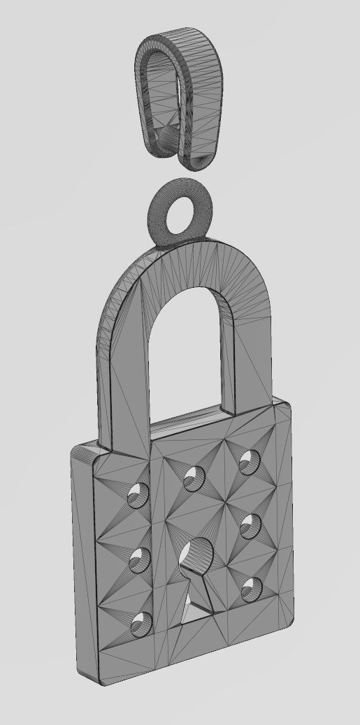 Diamond padlock with keyhole pendant and charm 3D print model_13