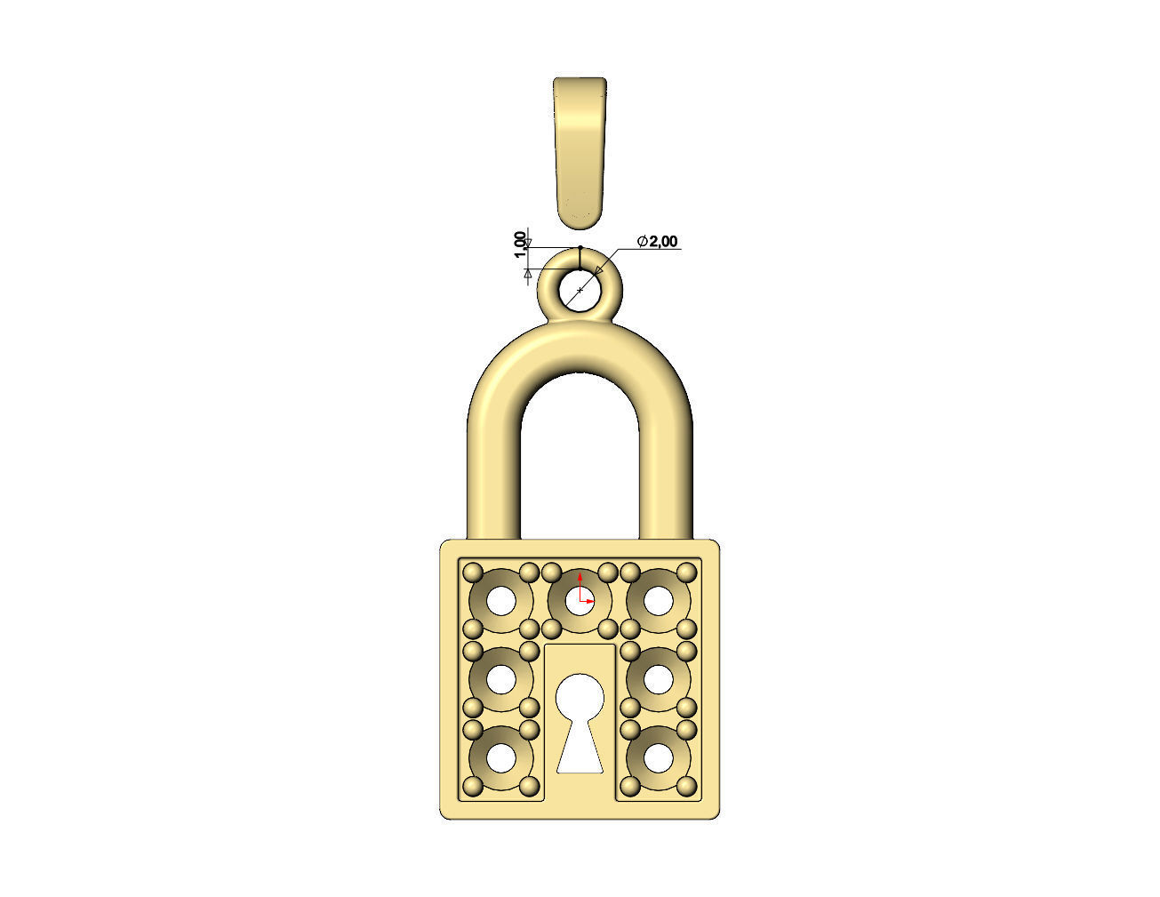 Diamond padlock with keyhole pendant and charm 3D print model_10
