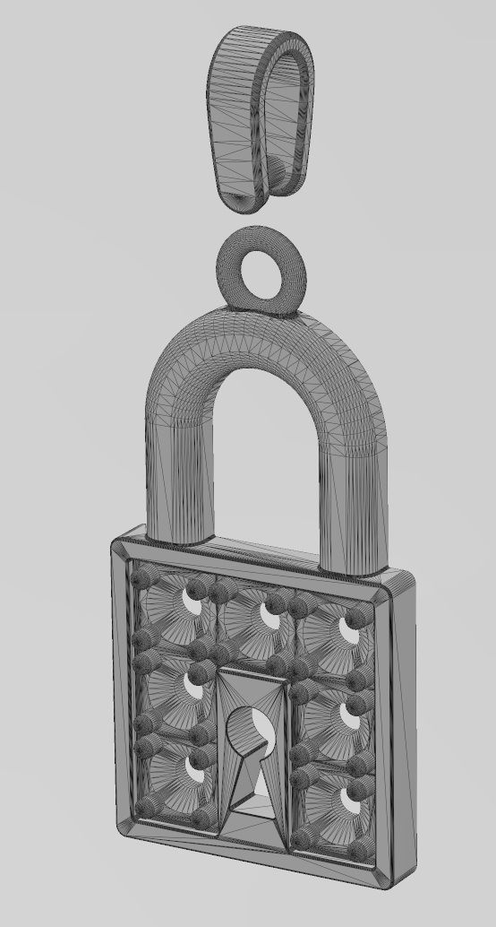 Diamond padlock with keyhole pendant and charm 3D print model_12