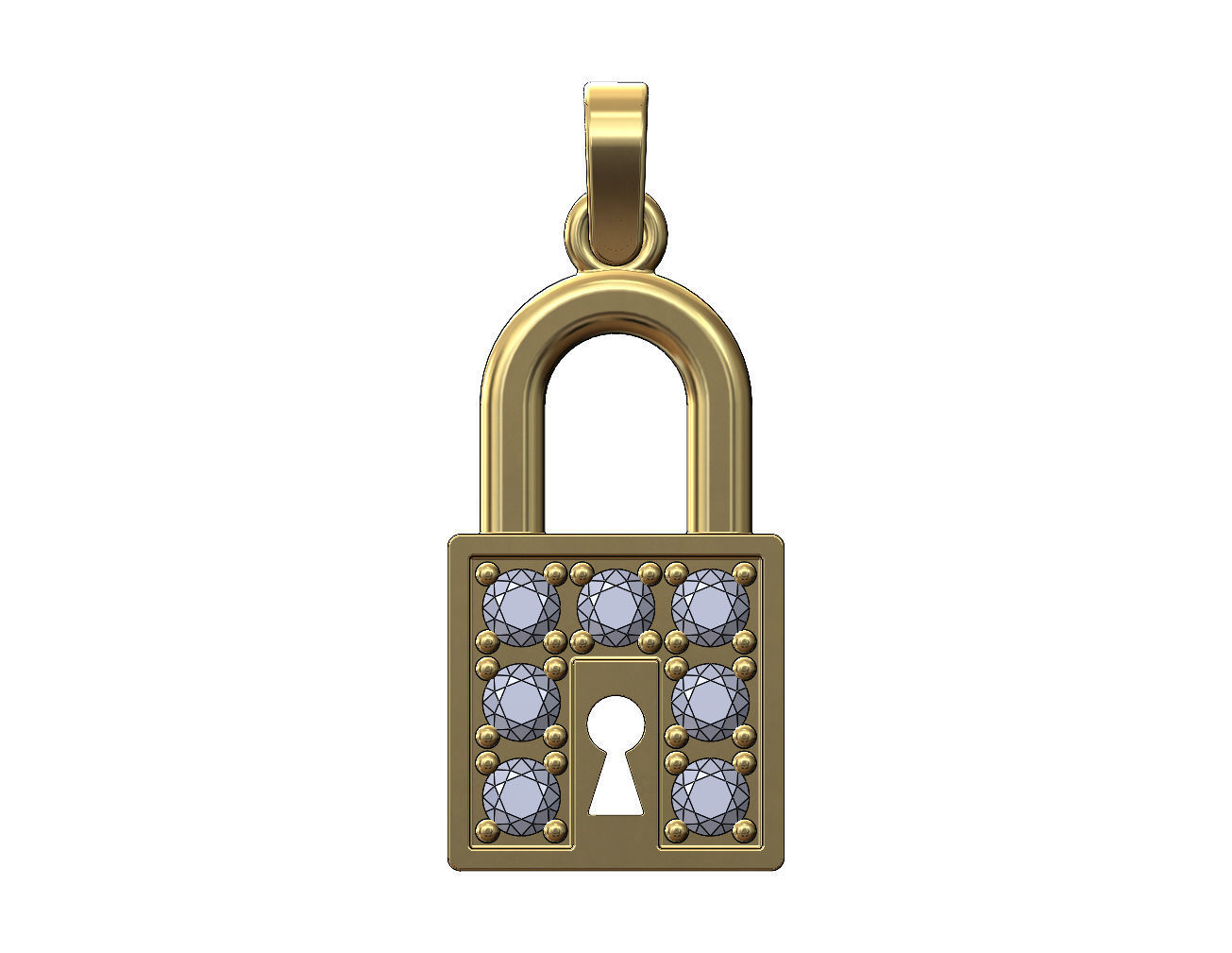 Diamond padlock with keyhole pendant and charm 3D print model_1