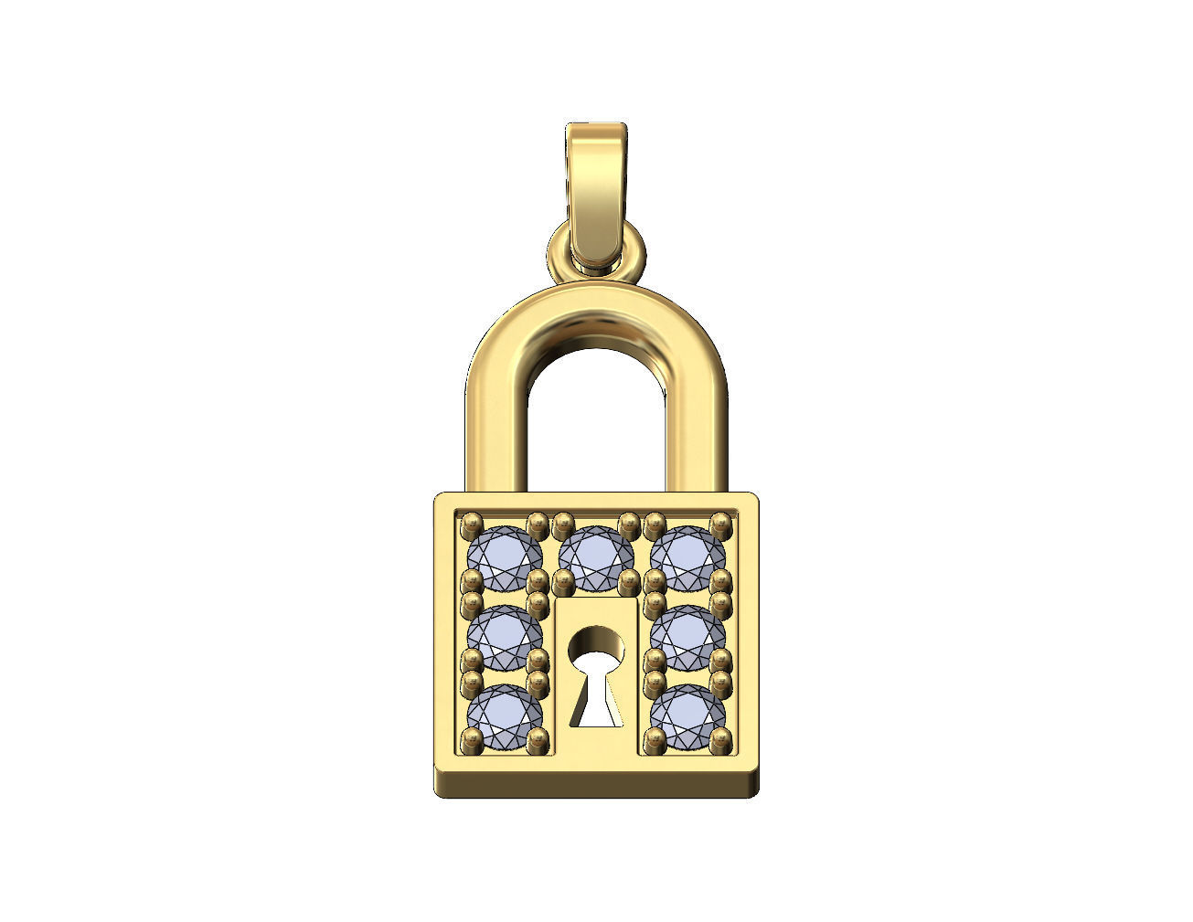 Diamond padlock with keyhole pendant and charm 3D print model_2