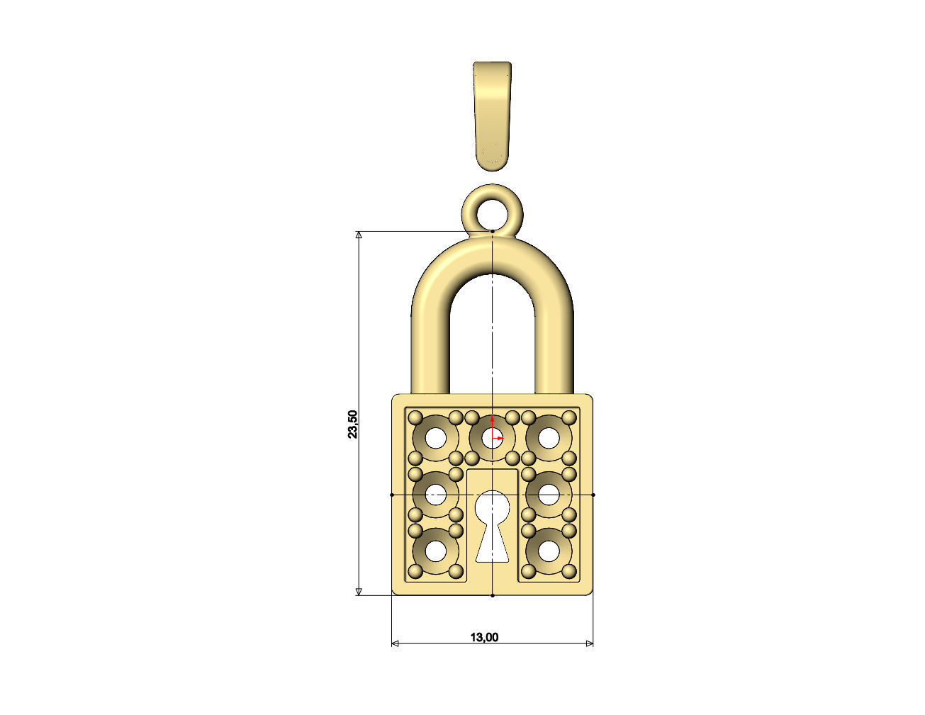 Diamond padlock with keyhole pendant and charm 3D print model_5