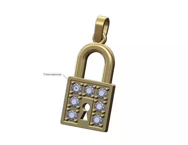 Diamond padlock with keyhole pendant and charm 3D print model