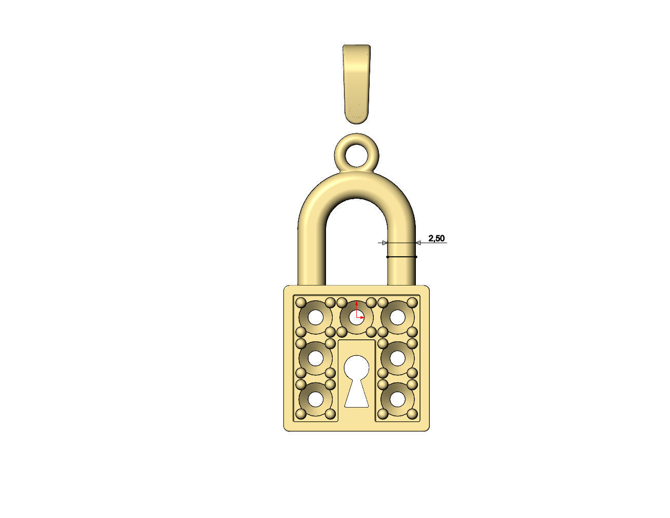 Diamond padlock with keyhole pendant and charm 3D print model_6