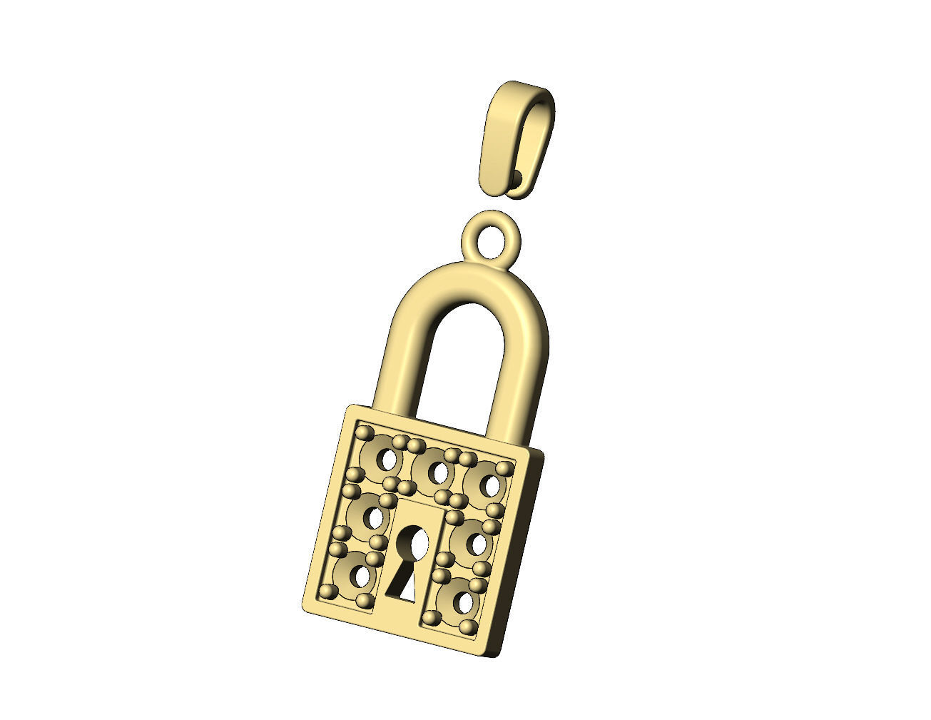 Diamond padlock with keyhole pendant and charm 3D print model_4