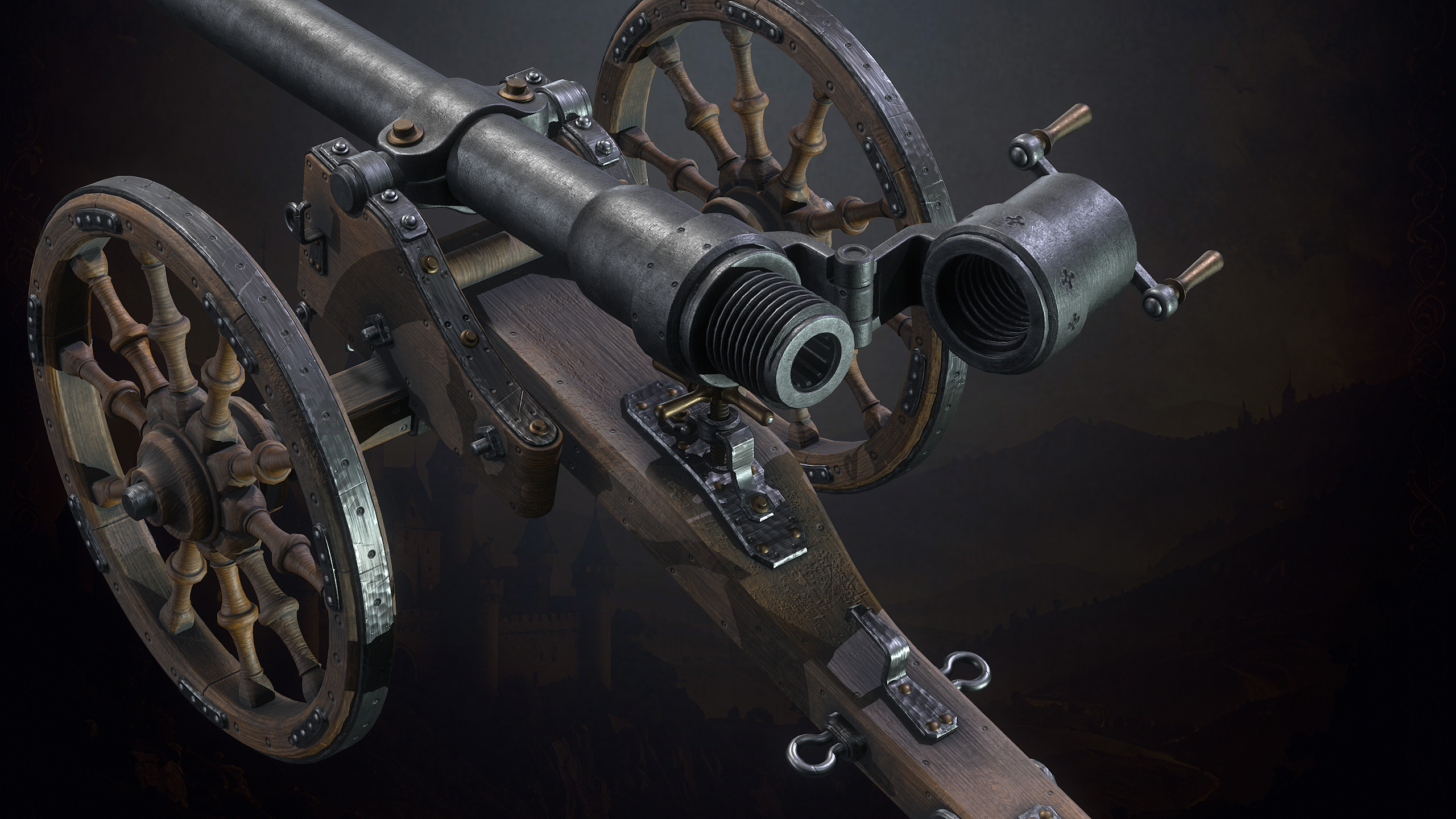 Medieval Cannons with Sound and Particles Low-poly 3D model_12