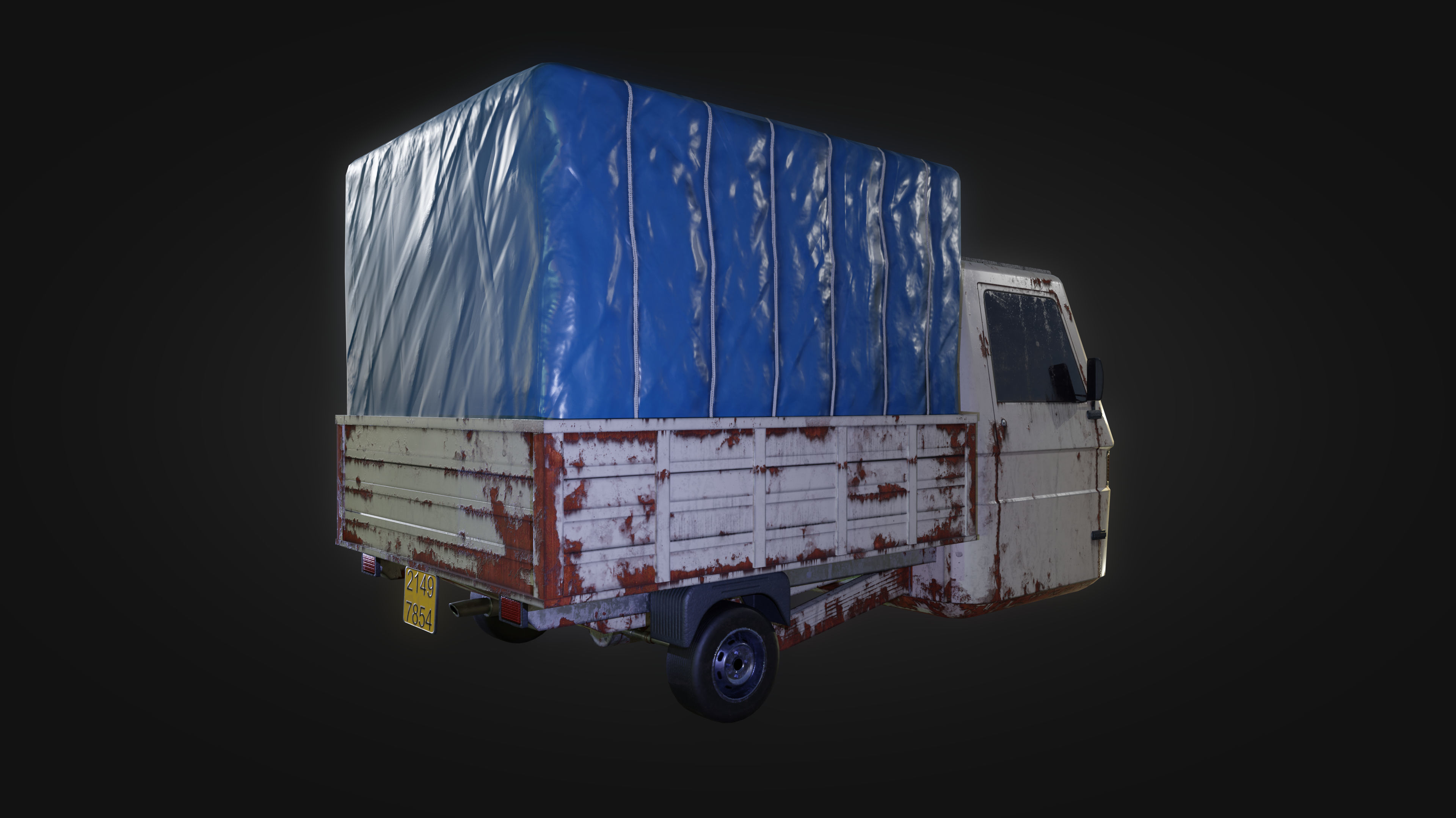 Abandoned tuktuk-inspired car Low-poly 3D model_1