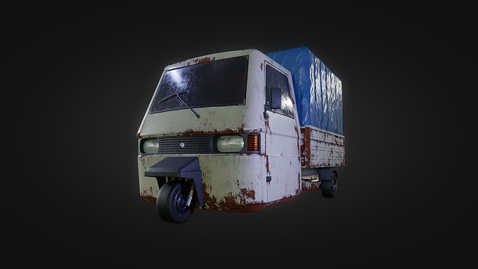Abandoned tuktuk-inspired car Low-poly 3D model 3