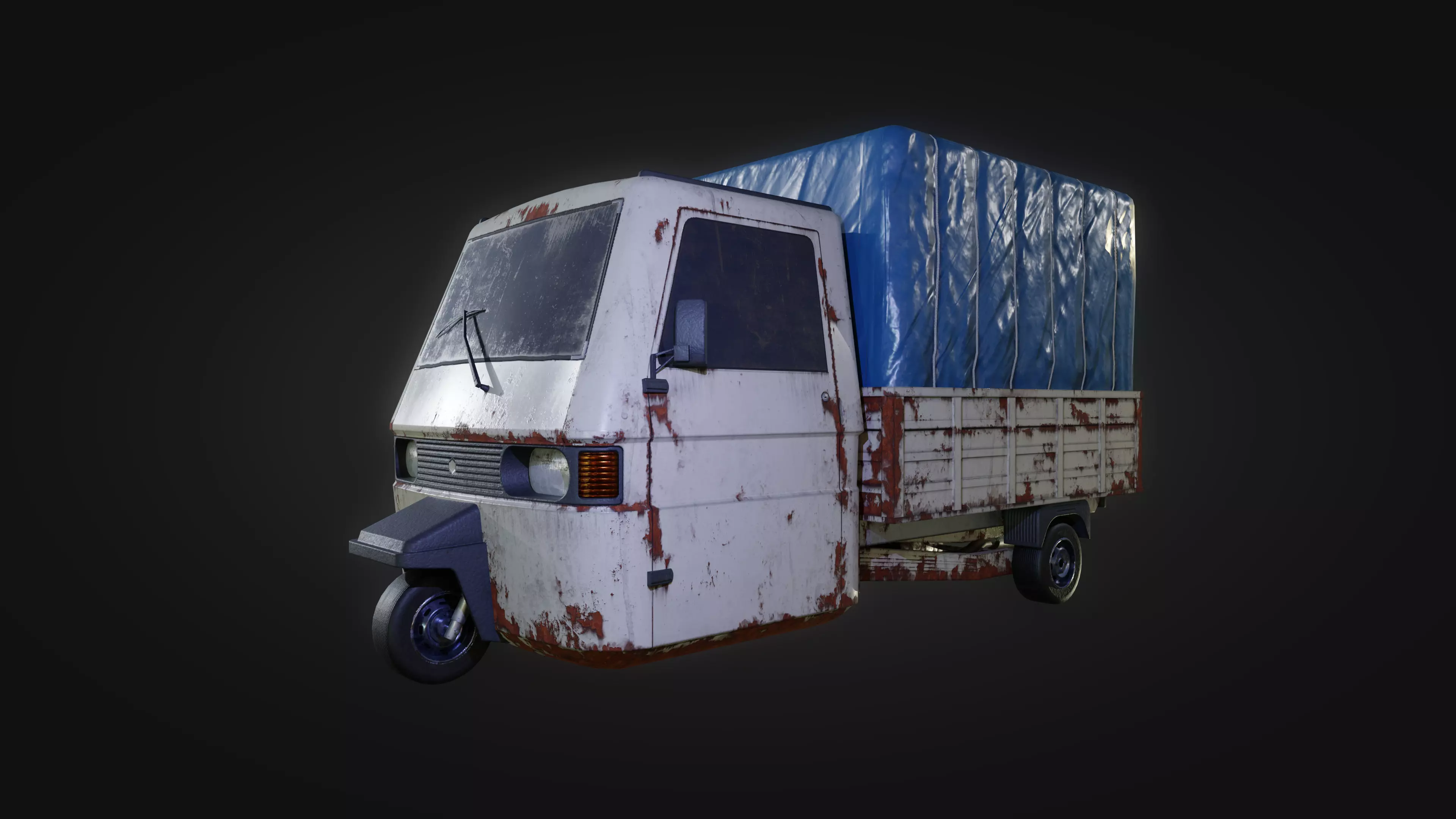 Abandoned tuktuk-inspired car Low-poly 3D model_0