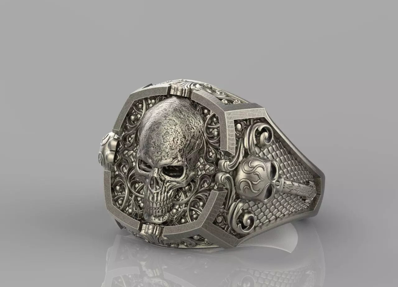 Gothic Skull Ring 3D print model_0