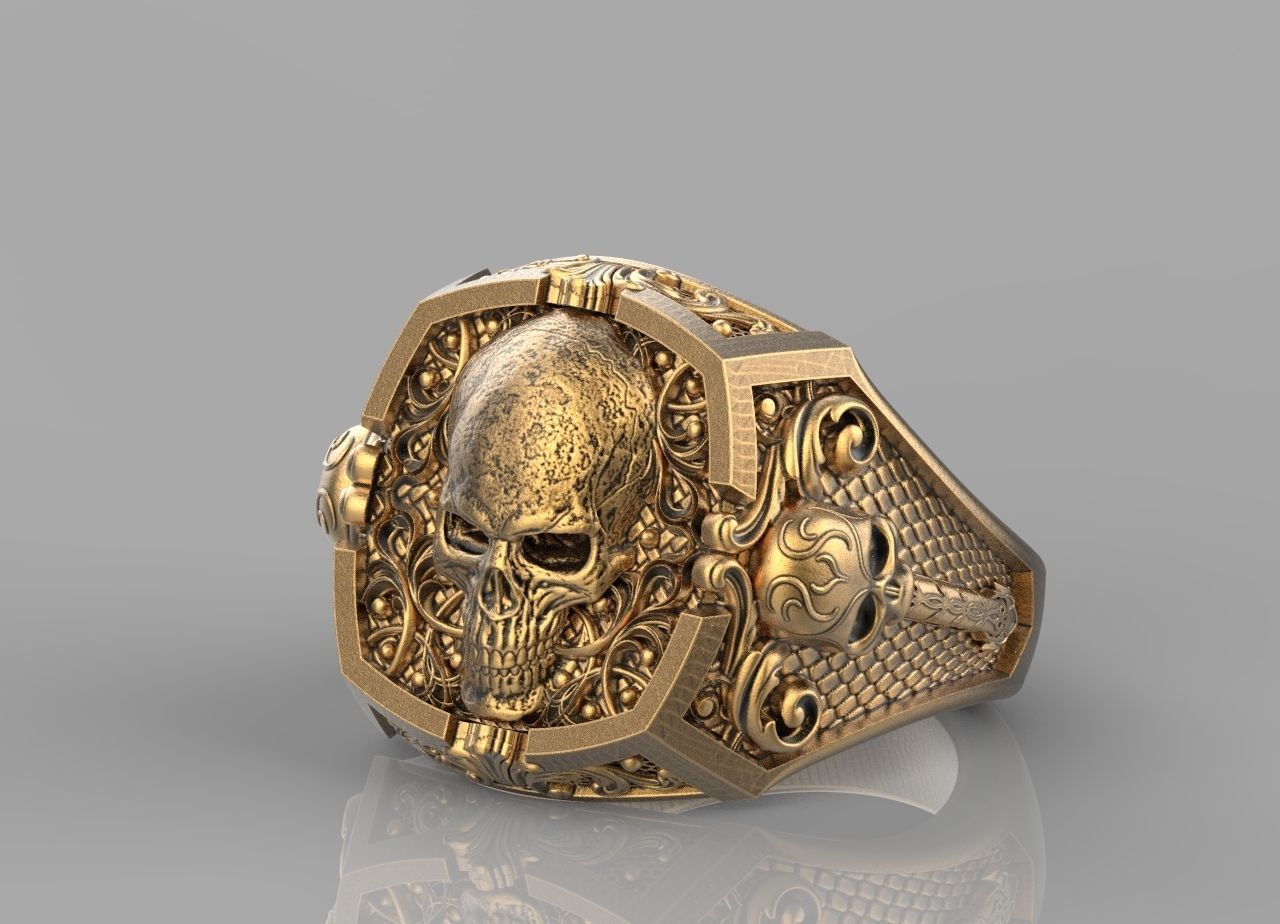 Gothic Skull Ring 3D print model_1