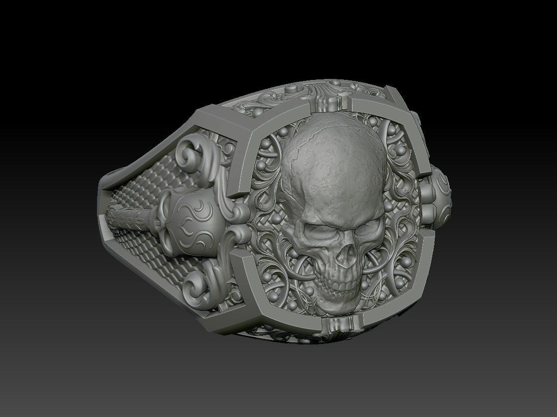 Gothic Skull Ring 3D print model_16