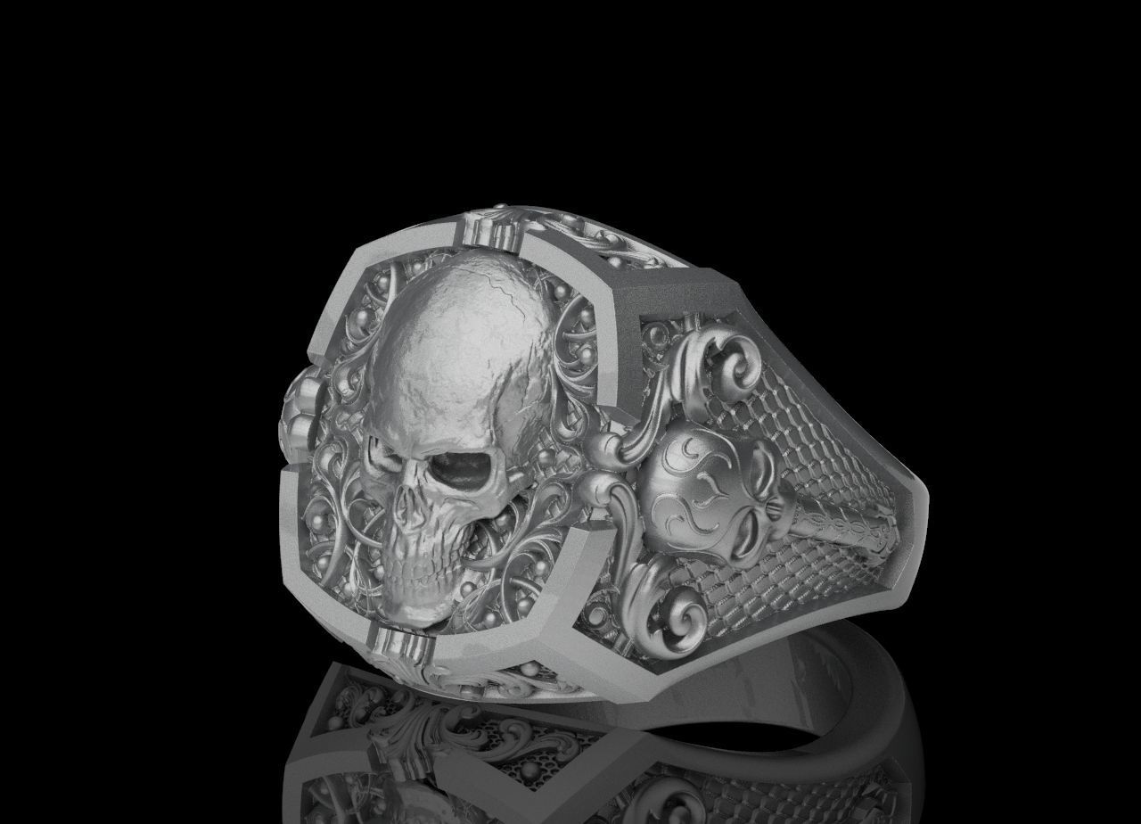 Gothic Skull Ring 3D print model_2