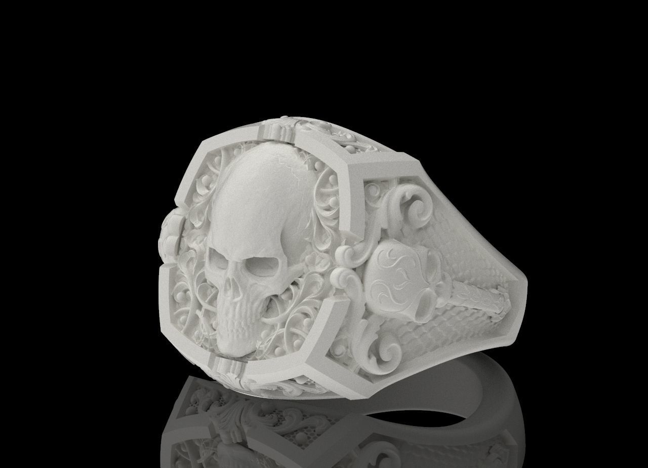 Gothic Skull Ring 3D print model_3