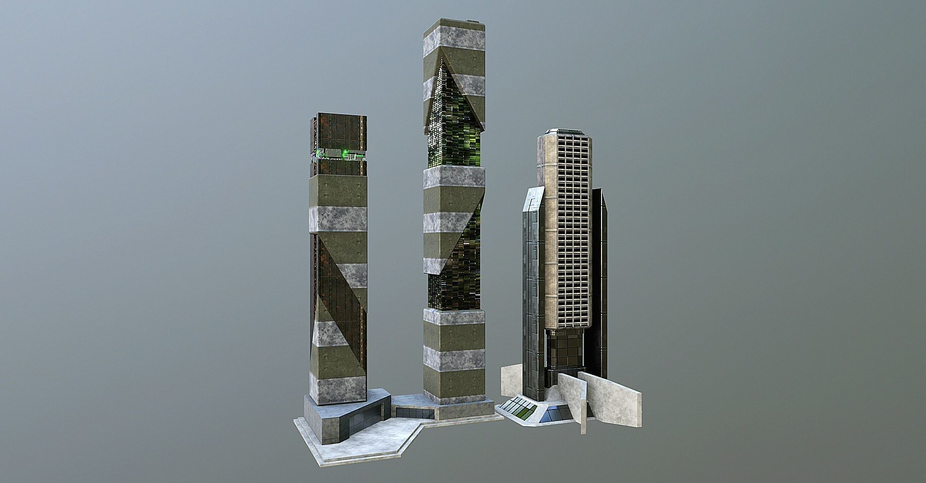 pack of 17 CyberPunk buildings Low-poly 3D model_10