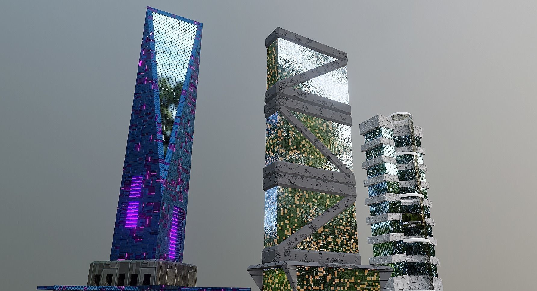 pack of 17 CyberPunk buildings Low-poly 3D model_18